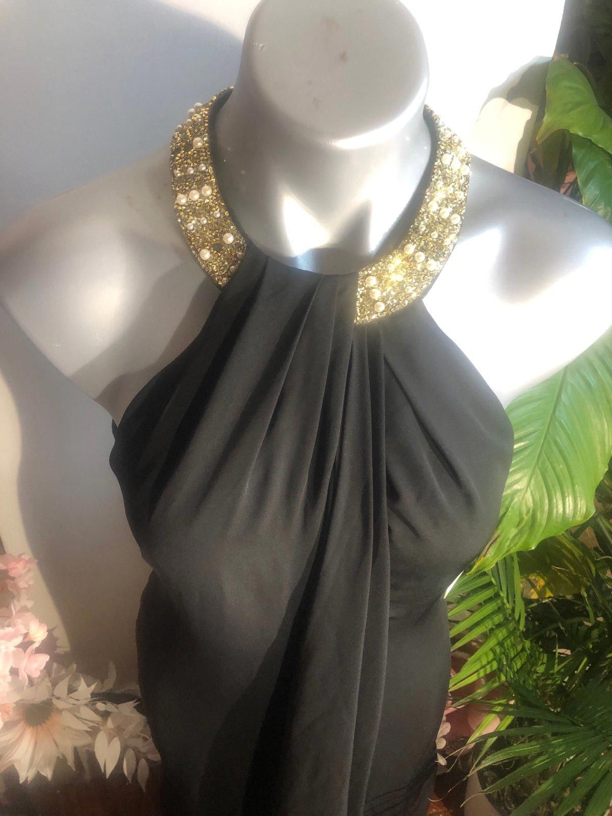 Calvin Klein high embellished neck silk black dress