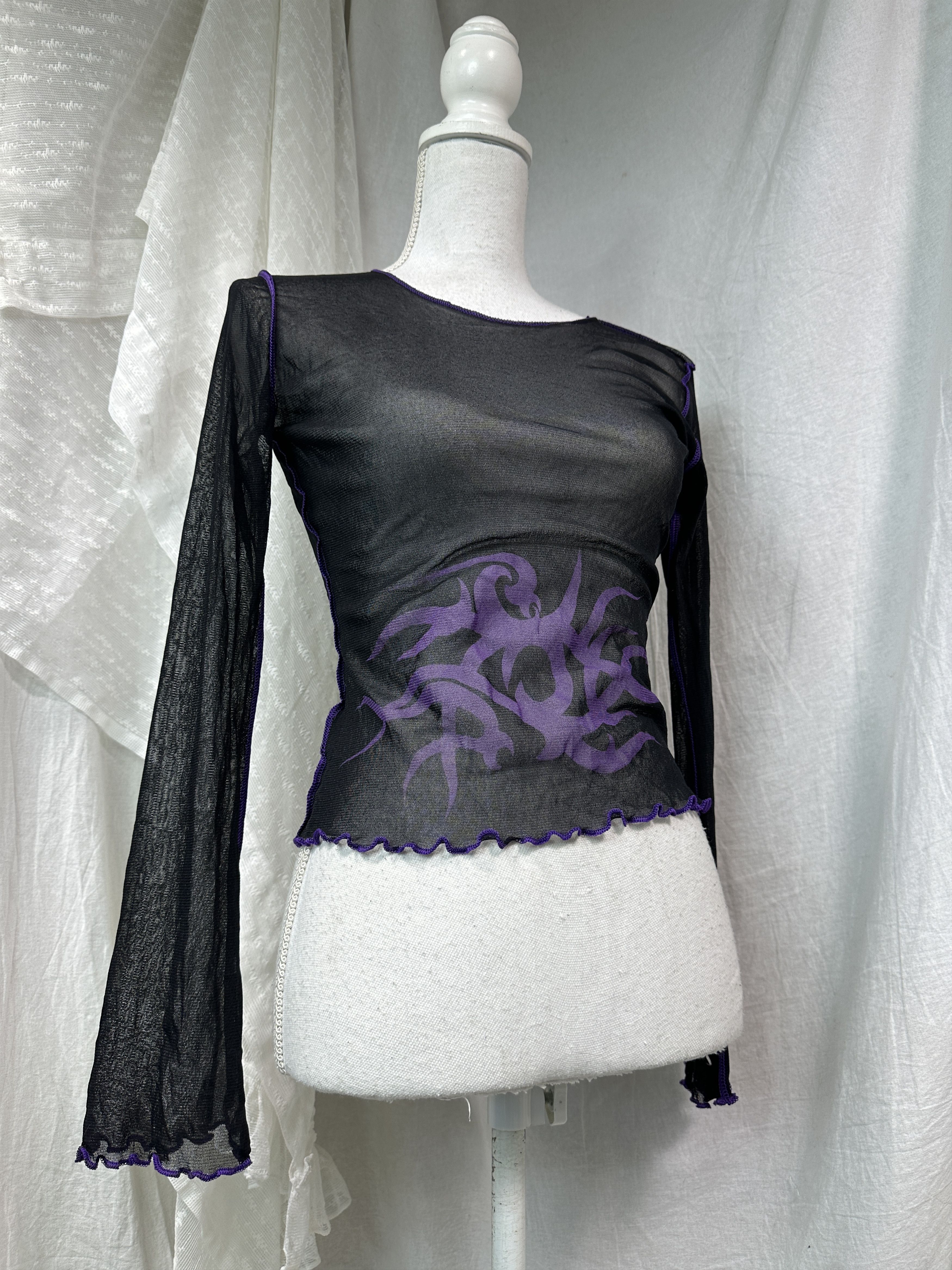 Vintage Vintage Grunge The Darkside Tribal Rave Mesh Longsleeve 00s Size S / US 4 / IT 40 - 5 Thumbnail