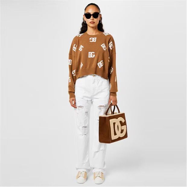 Dolce & Gabbana o1g2r1mq1024 Logo Knit Sweater in Brown & White Size S / US 4 / IT 40 - 6 Thumbnail