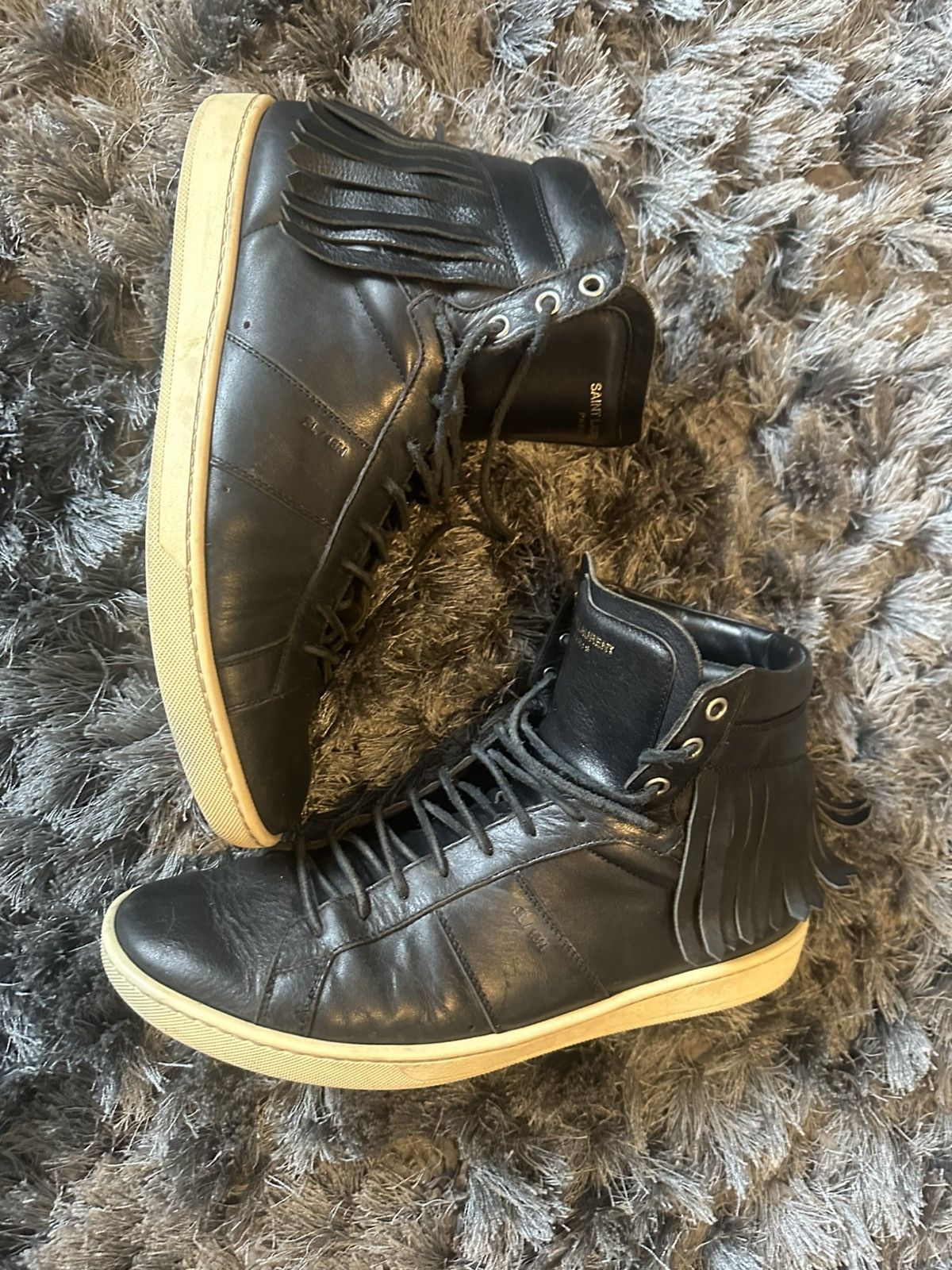 Saint Laurent Paris Hi Top Leather Fringe Sl/18H Shoes in Black, Men's (Size 11)