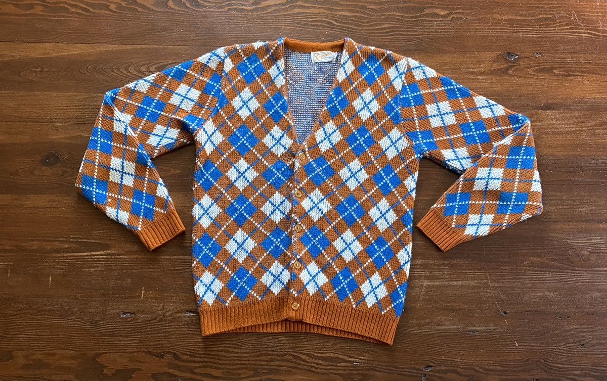 Retrofit Vintage 50’s/60’s Jacquard Knitting Mills Argyle Cardigan Size US XS / EU 42 / 0 - 2 Thumbnail