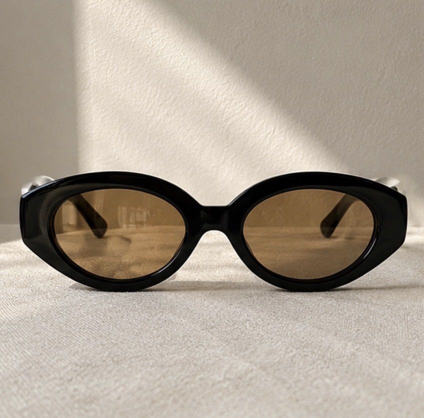 Other Black Oval Sunglasses Y2K Retro Slim Shades Brown Lens Size ONE SIZE - 2 Thumbnail