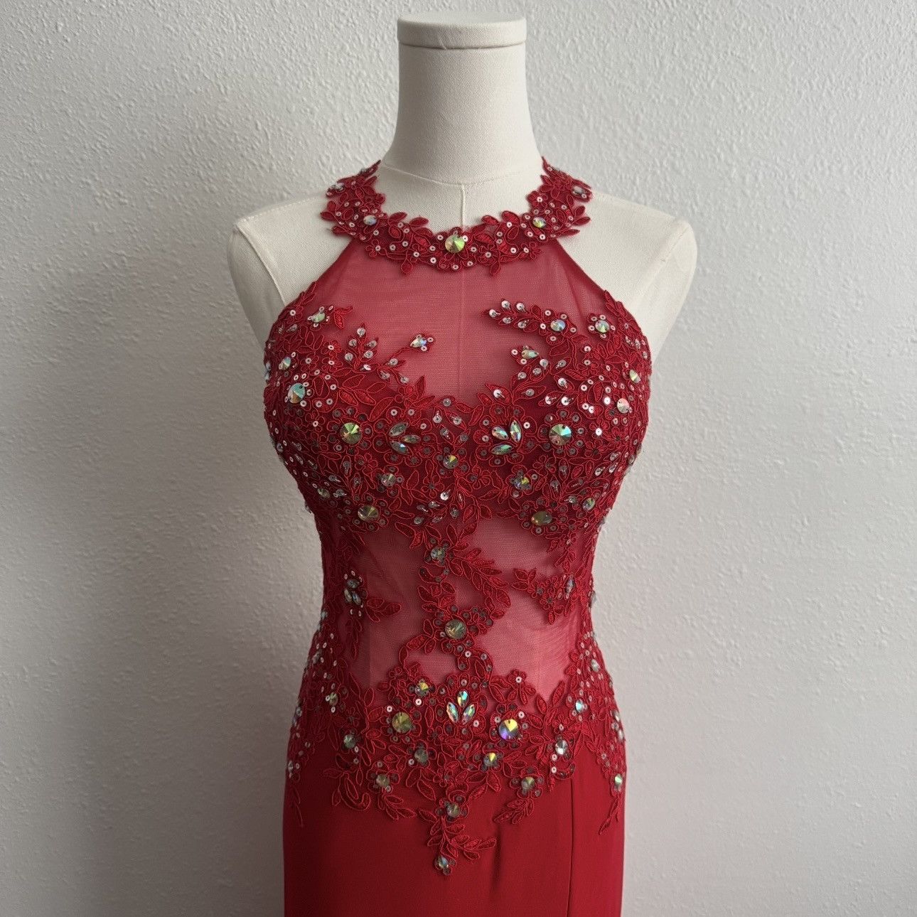 Other DANCING QUEEN Red Mesh Lace High Neck Formal Prom Gown Dress Size XS / US 0-2 / IT 36-38 - 7 Thumbnail