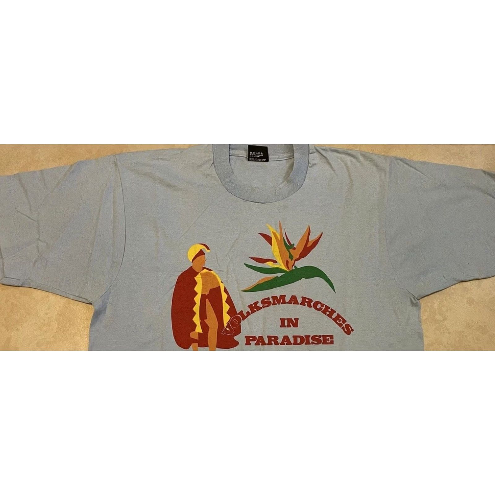 Paradise VINTAGE 90s Volksmarches in Paradise Faded Hawaii Shirt M Blue Beach Water Graphic Tee Men Size US M / EU 48-50 / 2 - 6 Thumbnail