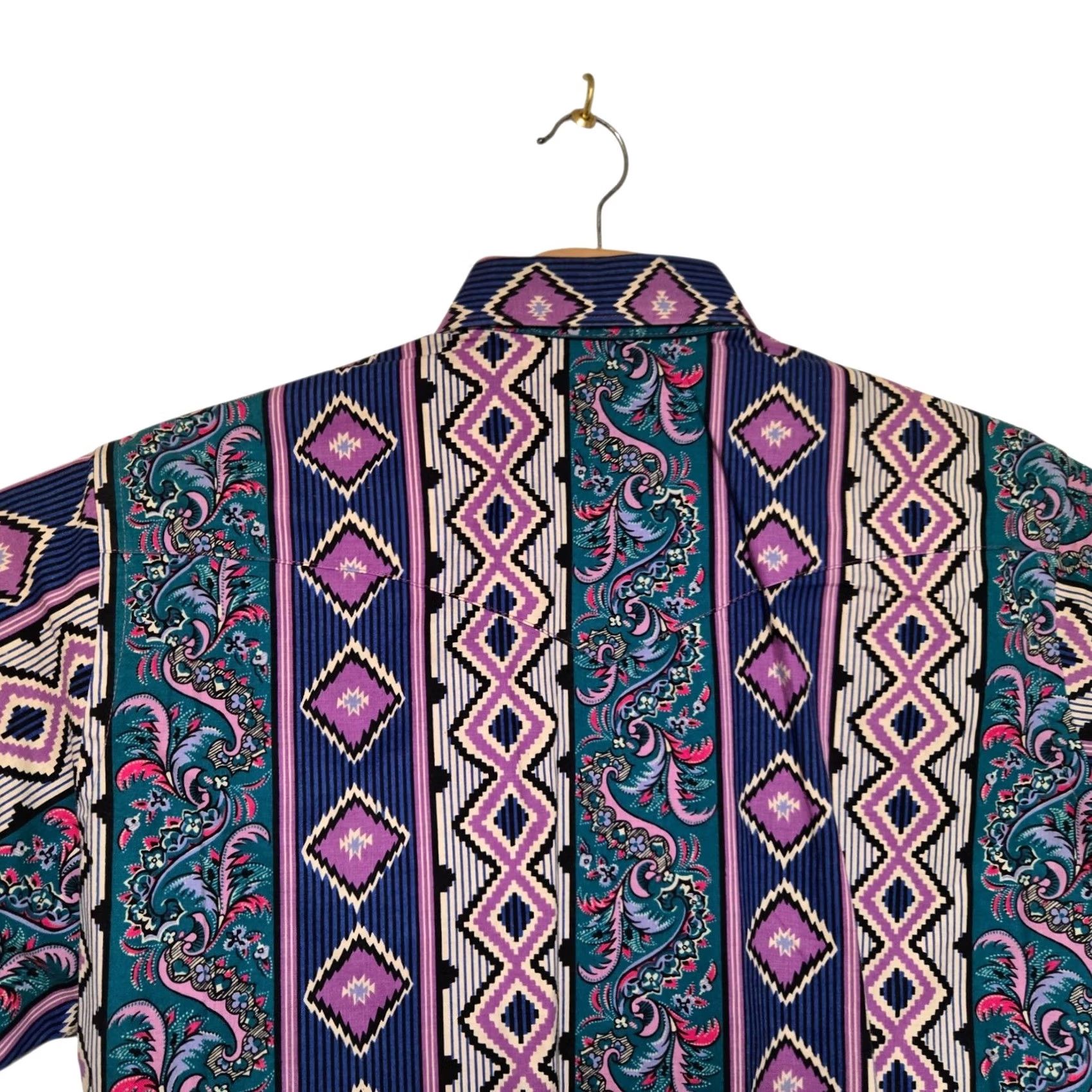 Wrangler VINTAGE Wrangler Brushpopper Shirt 16 Large Purple Aztec Rodeo Western Paisley Shirt Mens Size US L / EU 52-54 / 3 - 7 Thumbnail
