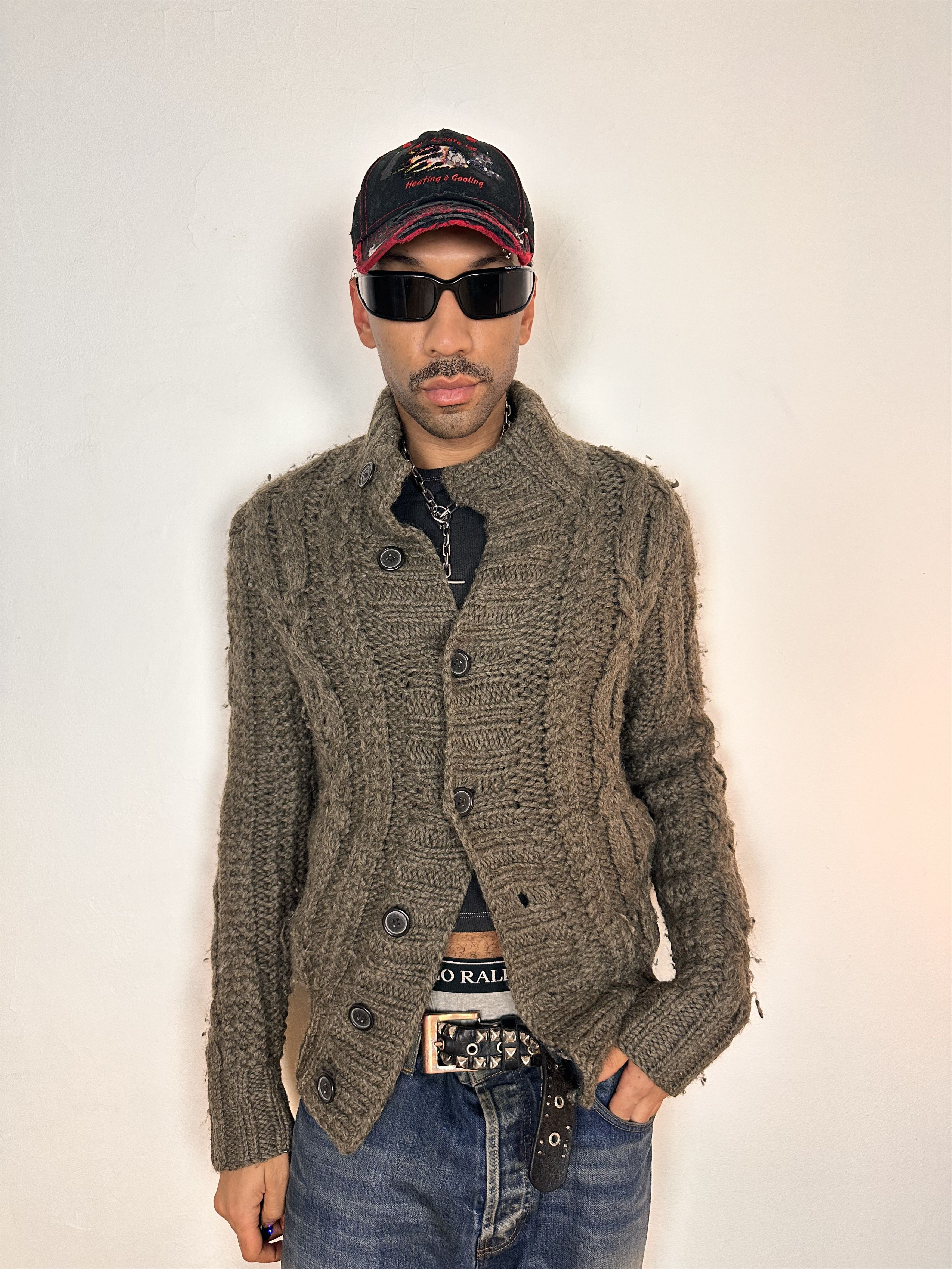 Vintage Abercrombie & Fitch Gray Cable knit cardigan Medium