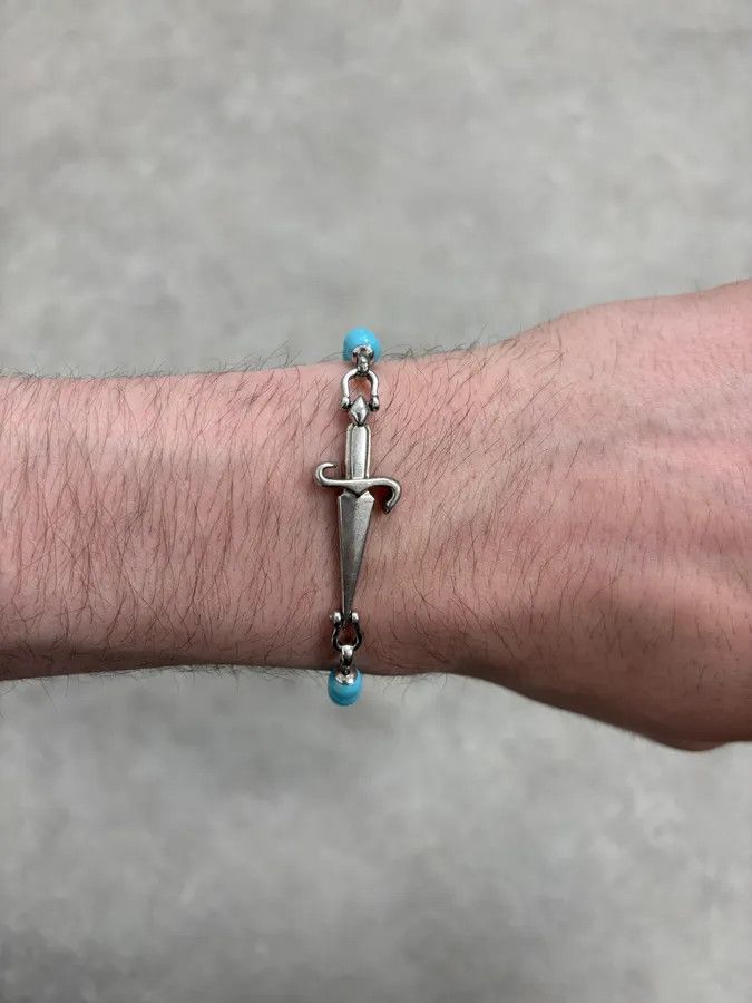 Vintage 2000s Cesare Paciotti Dagger Light Blue Pearls Silver Bracelet Size ONE SIZE - 4 Thumbnail