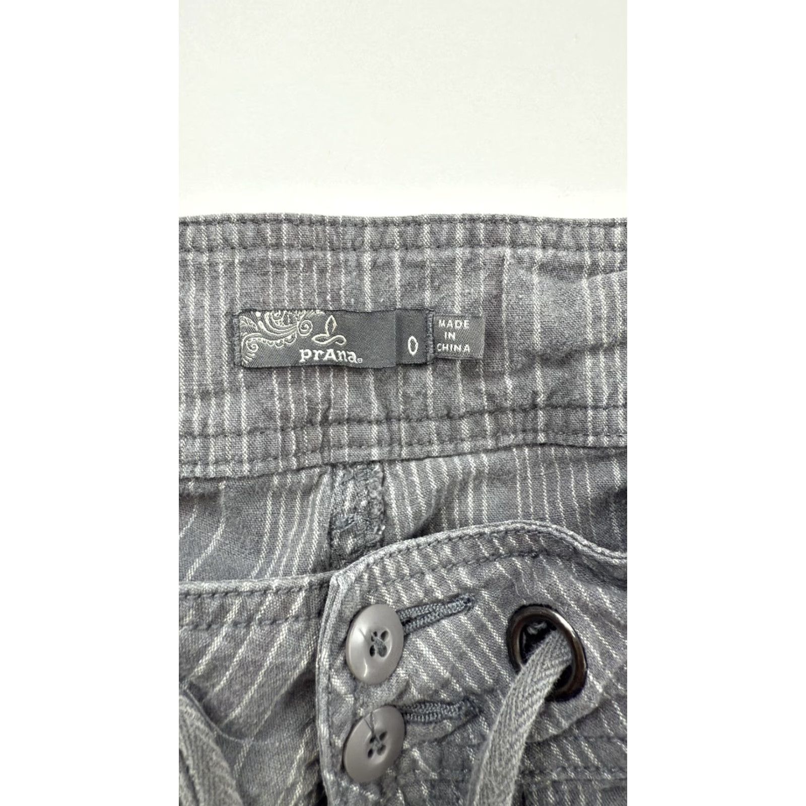 Prana prAna Pants Womens 0 Gray White Striped Drawstring Jogger Casual Cuffed Cotton Size 25" / US 0 / IT 36 - 3 Thumbnail