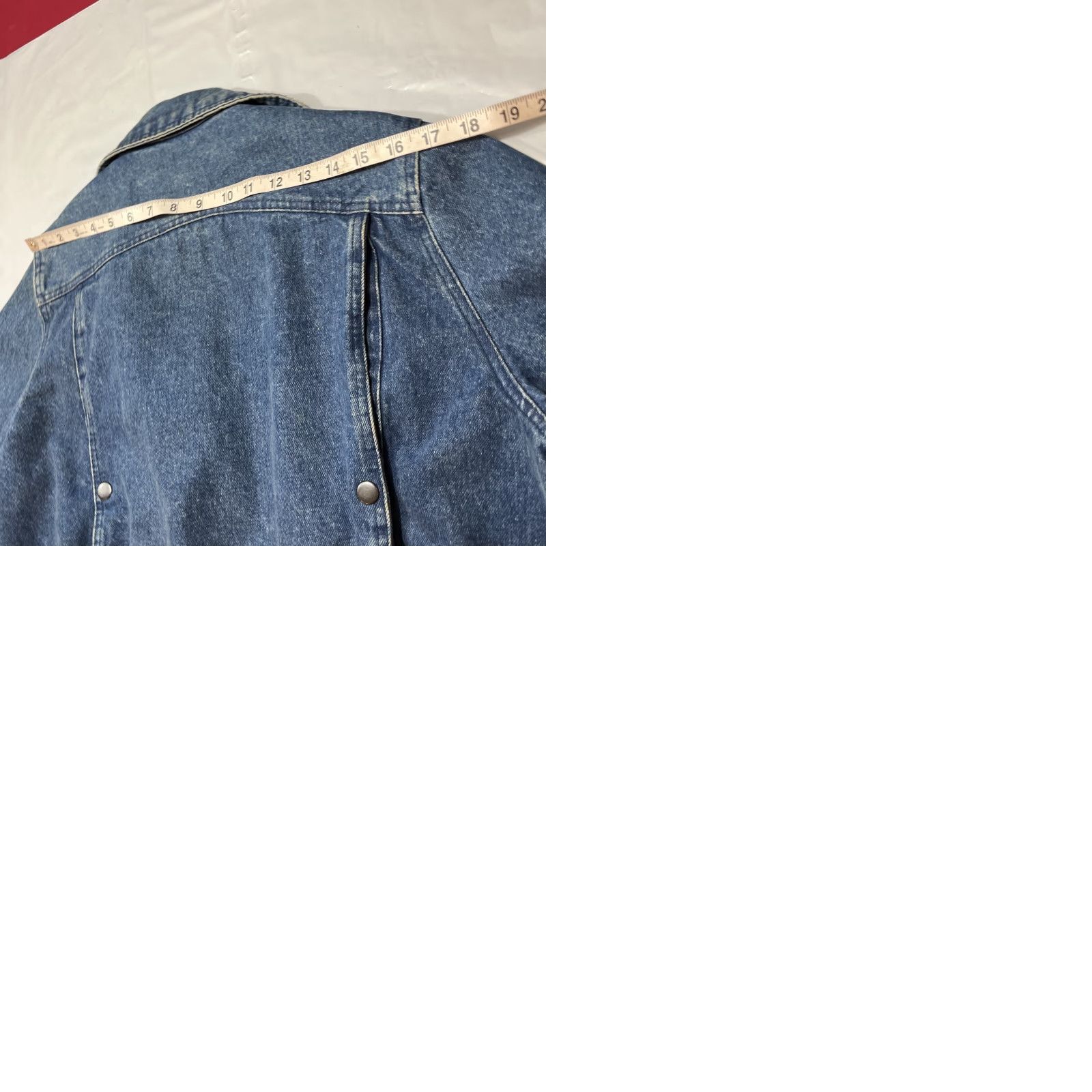 Vintage VINTAGE MOTO BIKER JEAN Jacket Women L Snap Up Fold Over notched Collar Pockets Size 36" / US 14 / IT 50 - 10 Thumbnail