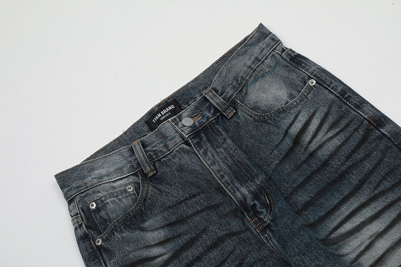 Vintage Washed distressed dirty dye straight leg flared jeans Size US 32 / EU 48 - 3 Thumbnail