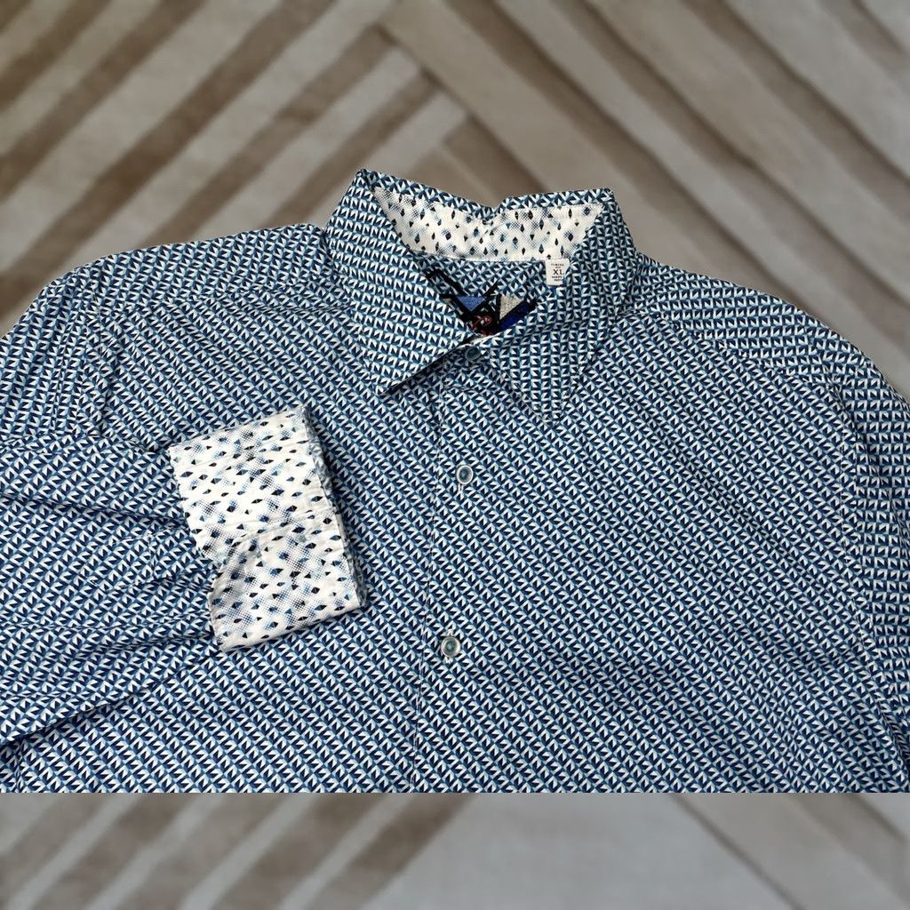 Robert Graham Robert Graham Mens XL Shirt Geometric Long Sleeve Button-Up Blue Paisley 2010-2019 Size US XL / EU 56 / 4 - 1 Thumbnail