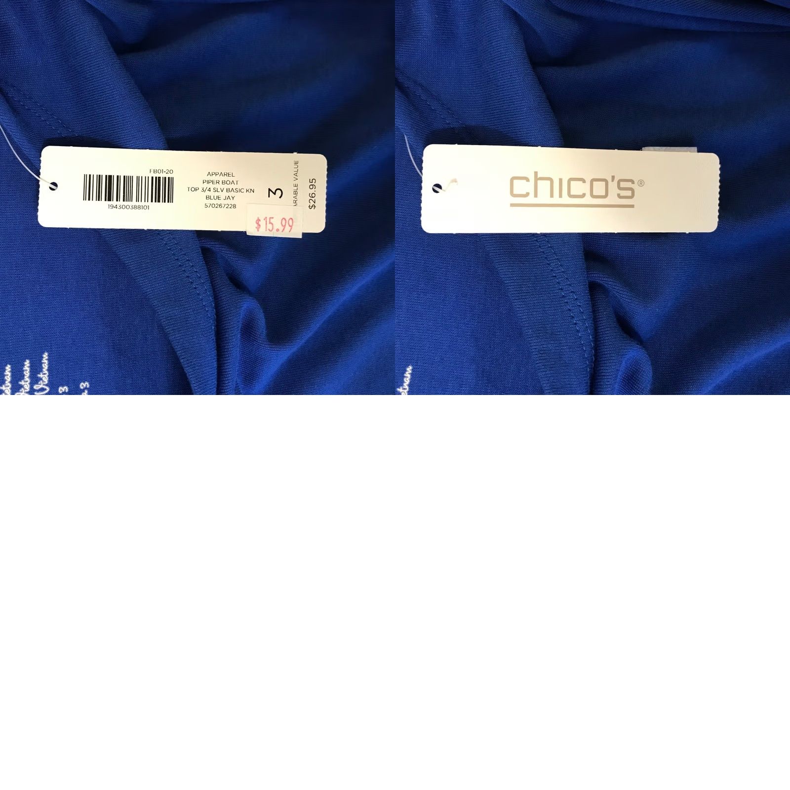 Vintage Chico's Piper Boat Neck Top Blue Jay 3/4 Sleeve Cotton Knit Size XL New Womens Shirt Casual Workwear Travel Lightsweight Breathable Solid Size XL / US 12-14 / IT 48-50 - 8 Thumbnail