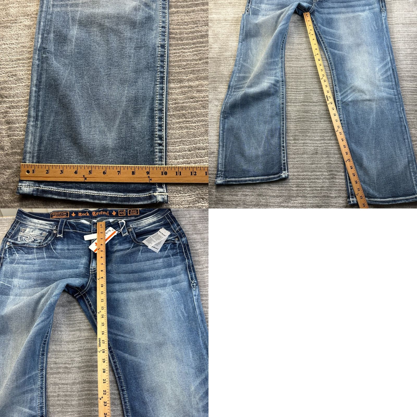 Vintage Rock Revival Jeans Mens 44x33 Blue Denim Straight 90s Regular Cotton Denim Pants Amal} Size US 44 / EU 60 - 8 Thumbnail