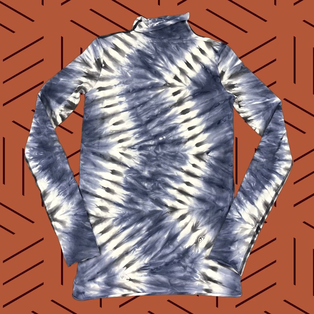 Tory Burch Sport Shirt Womens Medium Blue Tie Dye Mock Neck Stretch Compression