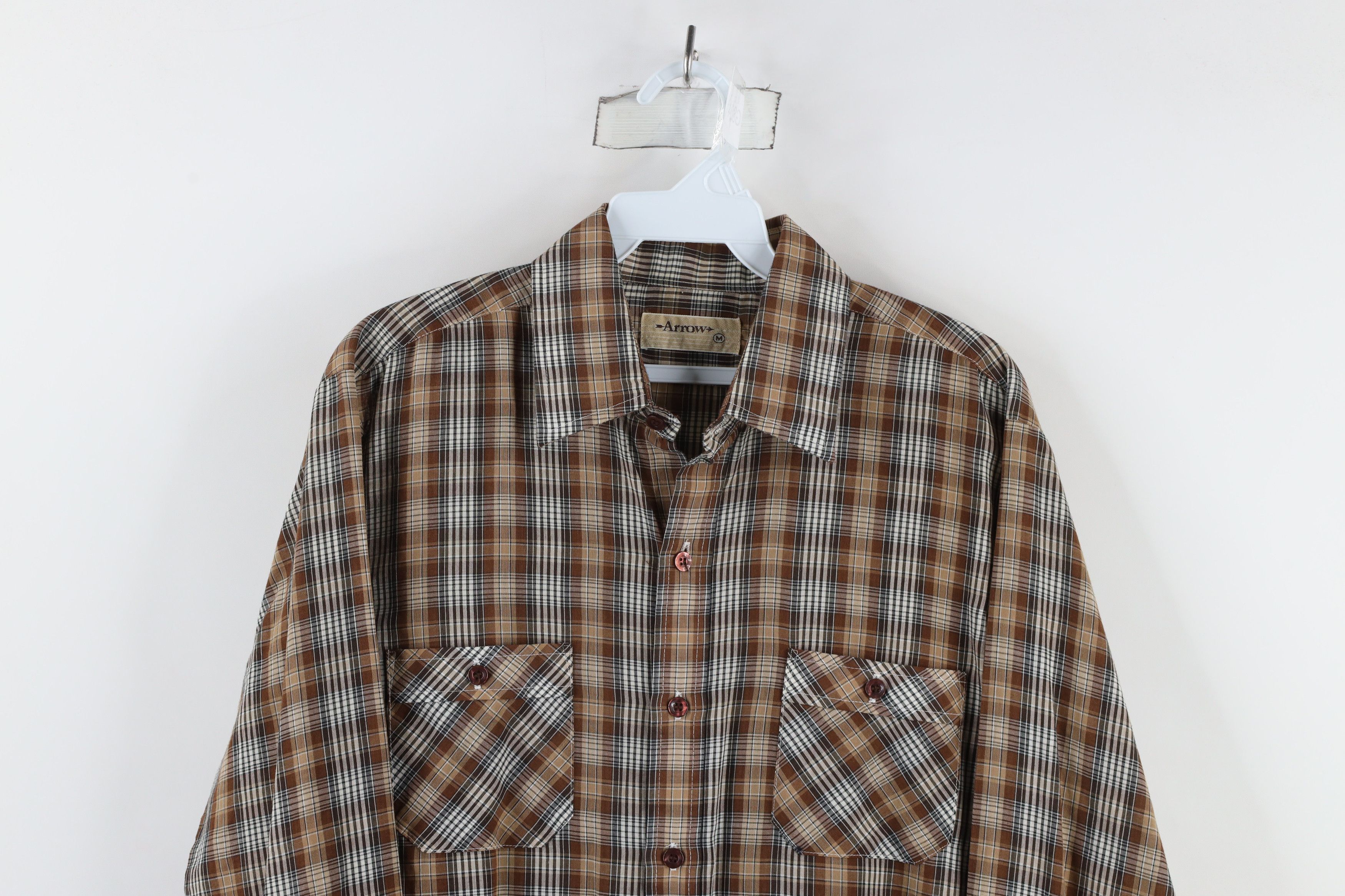 Vintage Vintage 70s Streetwear Collared Button Shirt Brown Plaid Size US M / EU 48-50 / 2 - 2 Thumbnail