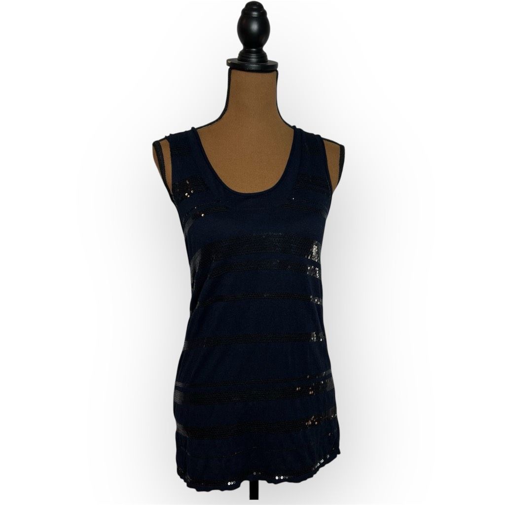 Banana Republic Banana Republic, Navy Blue Front Sequin Striped Long Tank, Women’s Small Size S / US 4 / IT 40 - 3 Thumbnail
