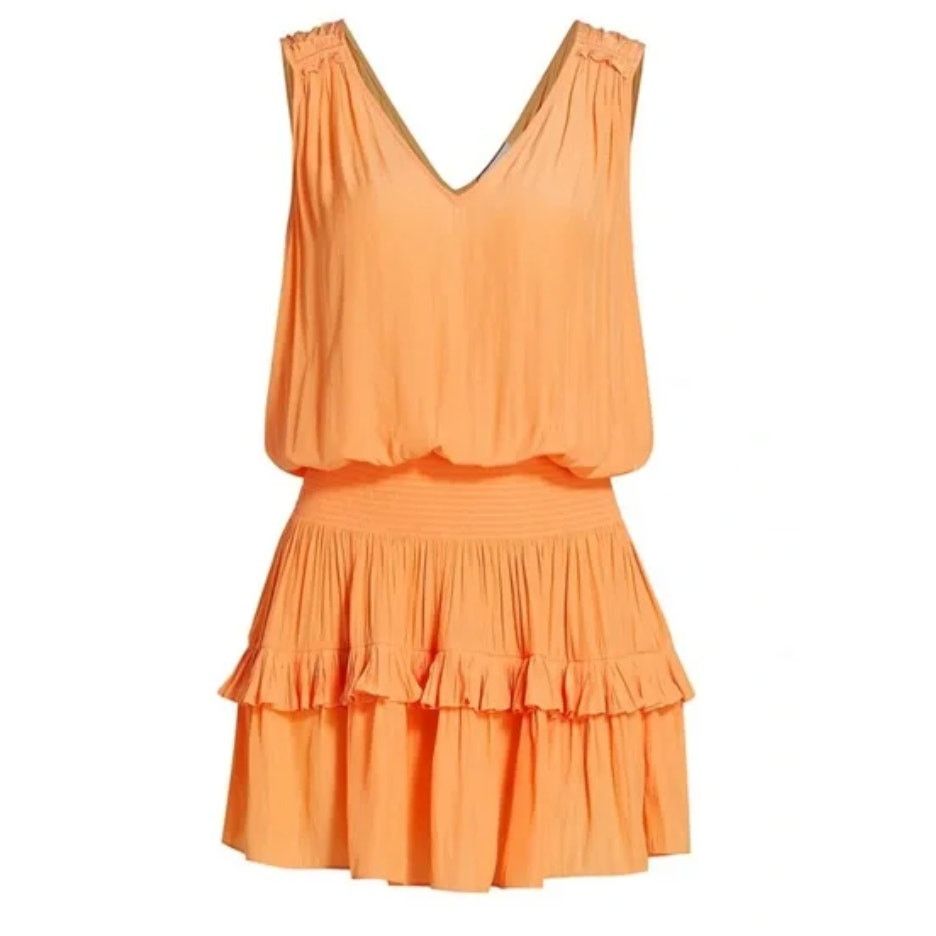 Ramy Brook Ramy Brook Kiara Smocked Mini Dress tangerine L Size L / US 10 / IT 46 - 1 Thumbnail