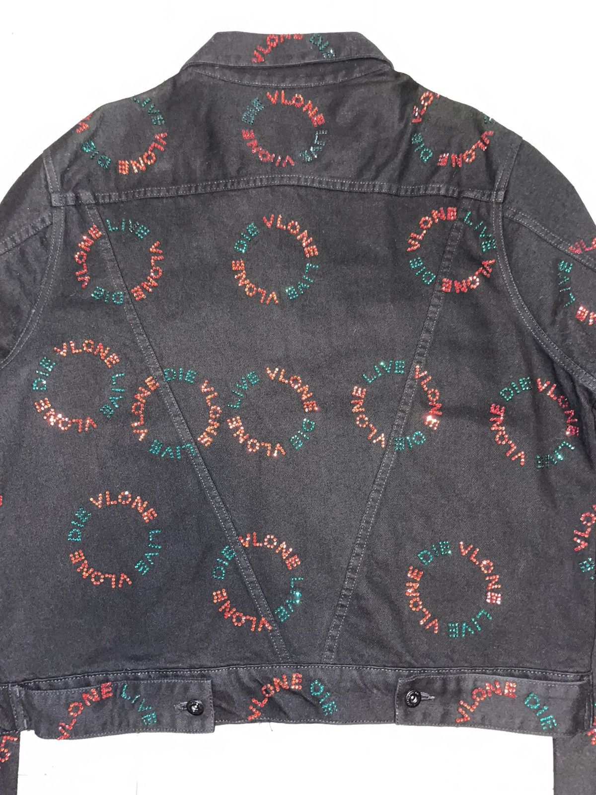 Vlone Very Rare Vlone Red and Green Rhinestone Denim Jacket Black Size US L / EU 52-54 / 3 - 4 Thumbnail