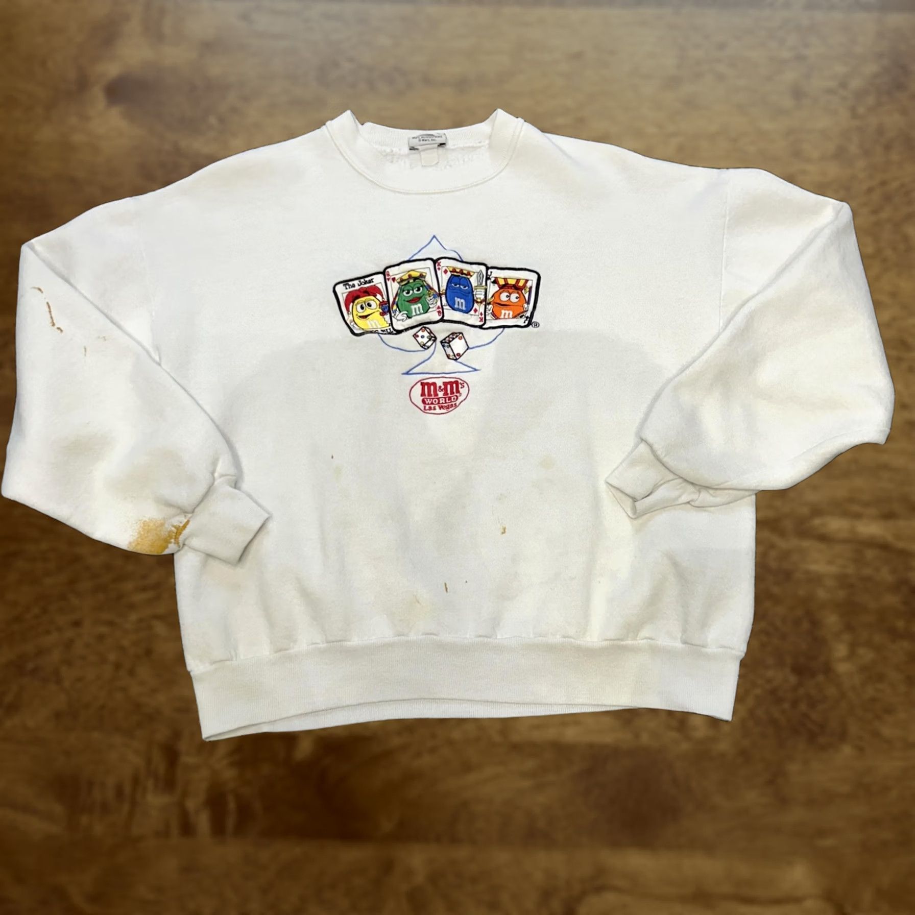 Vintage VINTAGE M&M's Sweatshirt Mens XL White Graphic Print Las Vegas Playing Cards Embroidered Logo Size US XL / EU 56 / 4 - 1 Thumbnail