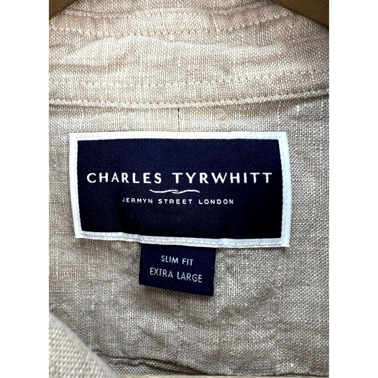 Charles Tyrwhitt Charles Tyrwhitt Linen Shirt Slim Fit XL Button-Up Beig e Men Short Sleeve Collared Casual/Classic Size US XL / EU 56 / 4 - 3 Thumbnail