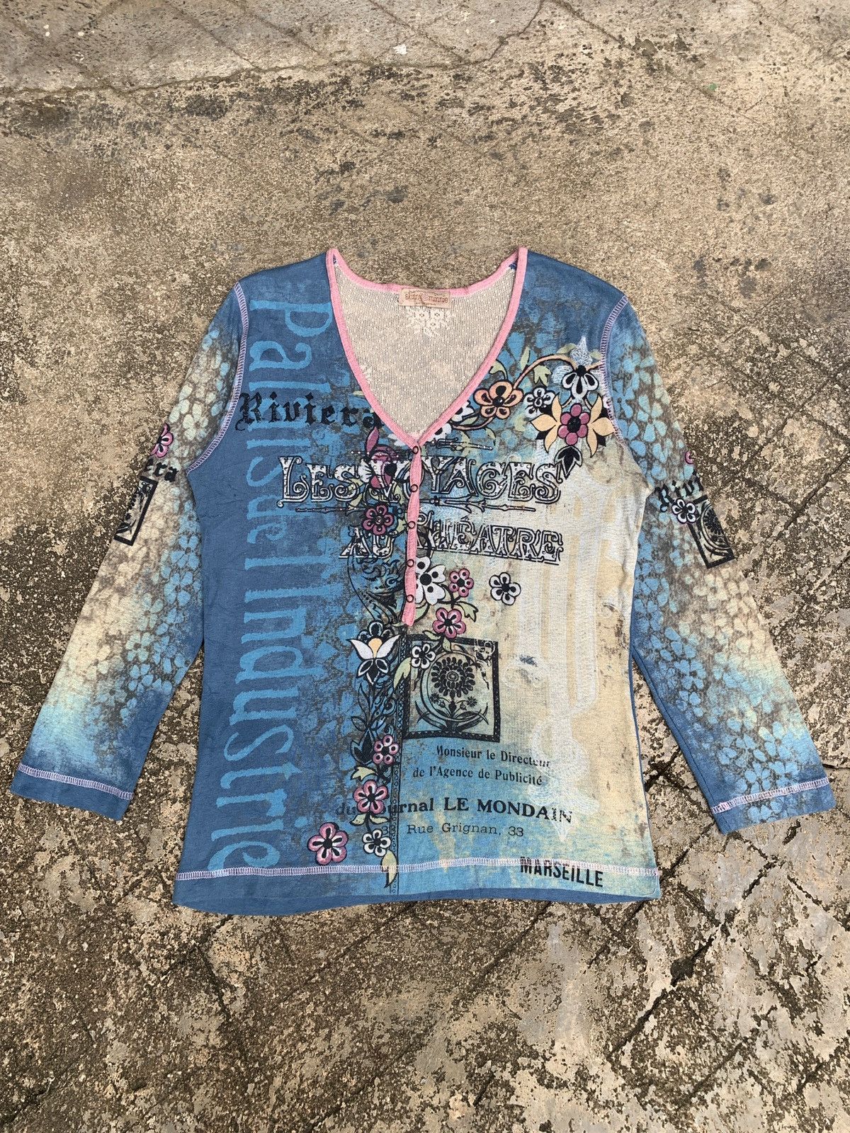 Other y2k Skinny Minnie Floral Blurry Graphic Longsleeve Top Size L / US 10 / IT 46 - 1 Thumbnail