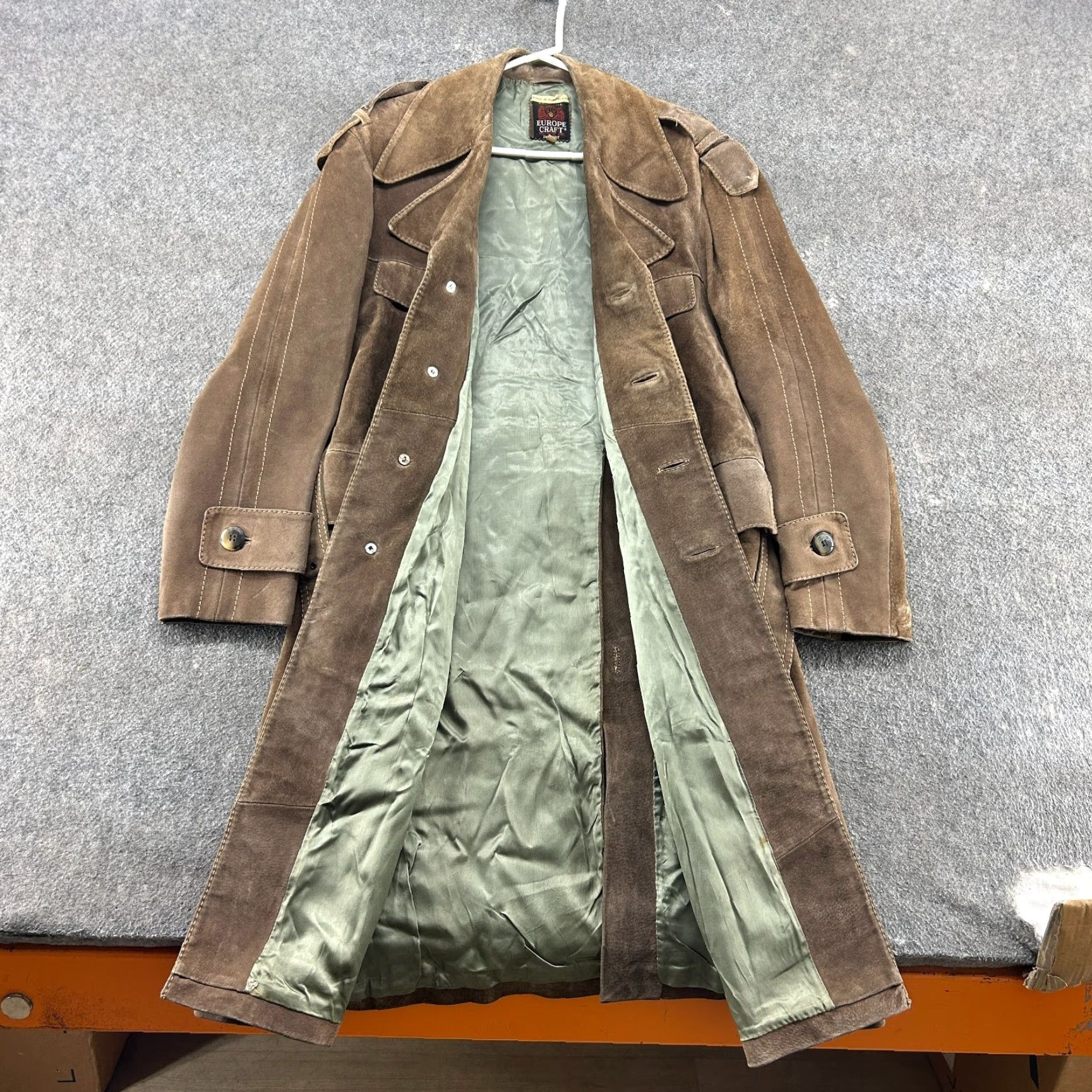 Vintage VINTAGE Europe Craft Leather Coat Mens 40 Brown Coat Long Belted Suede 90s Overcoat Casual Mens Brown Leather Coat Size US XXS / EU 40 - 3 Thumbnail