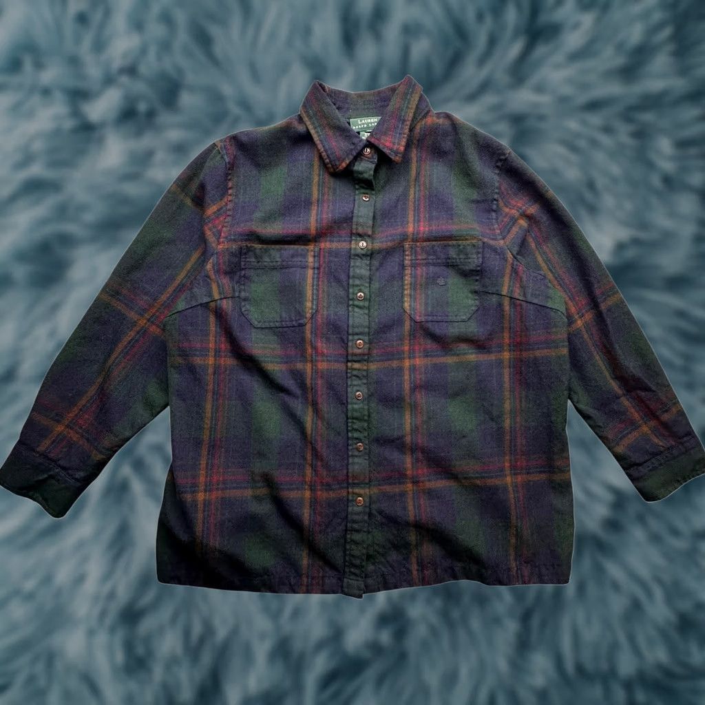 Ralph Lauren Ralph Lauren Wool Flannel Long Sleeve Plaid Shirt Womens 2X Green Button Up Size XXL / US 16-18 / IT 52-54 - 1 Thumbnail