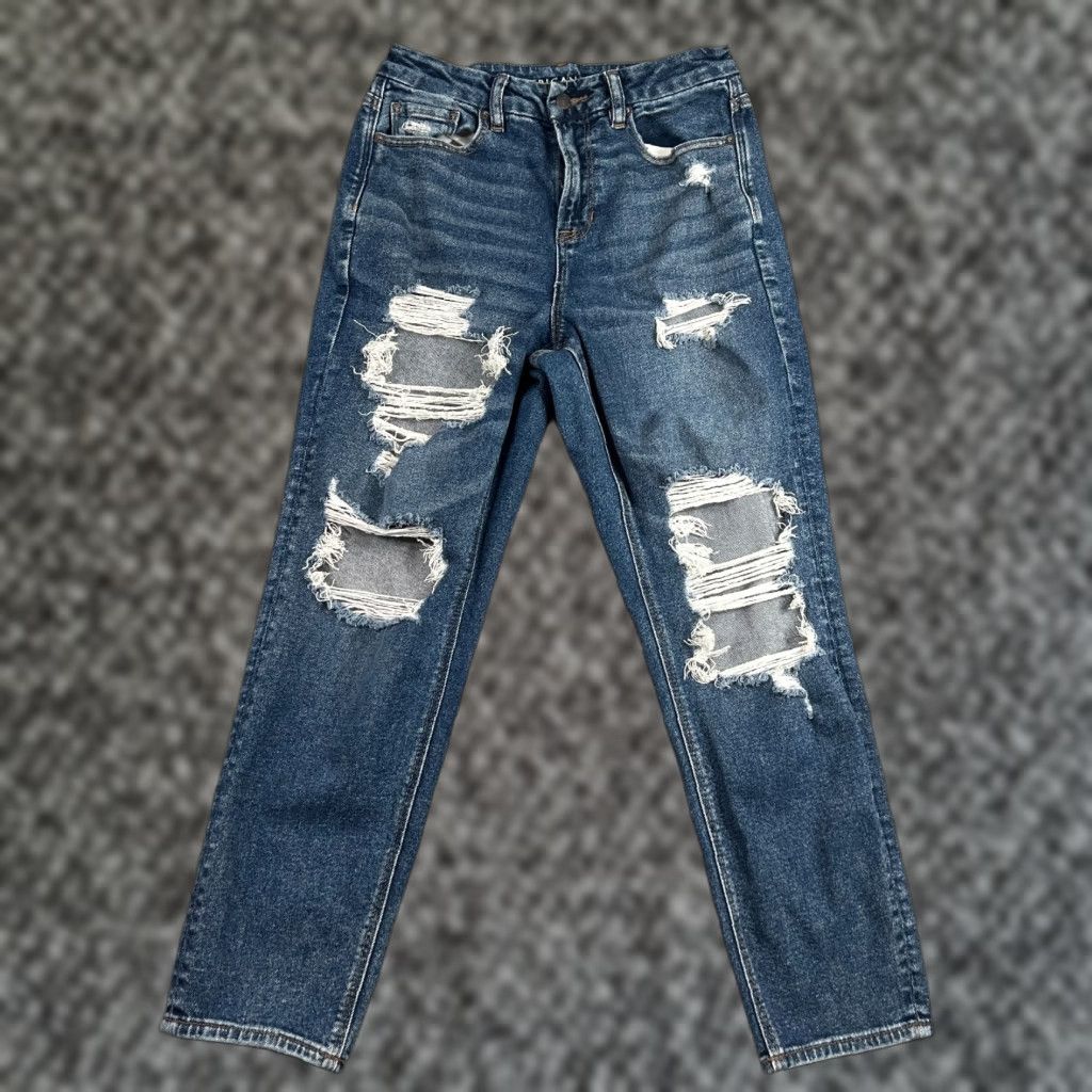 American Eagle Outfitters American Eagle Outfitters Mom Jeans Womens Size 4 High Rise Destroyed Distressed Blue 90s Grunge Size 27" / US 4 / IT 40 - 1 Thumbnail