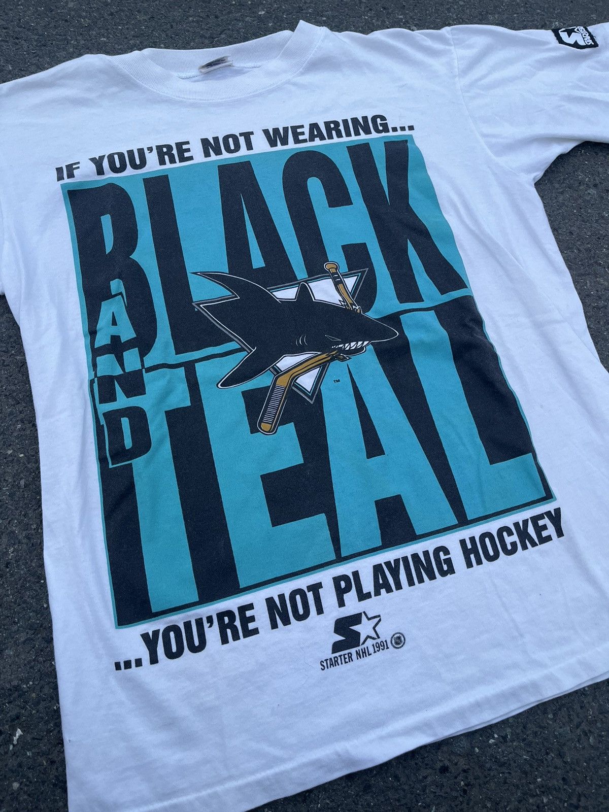NHL × Starter × Vintage Vintage 1991 San Jose Sharks T-Shirt Size US M / EU 48-50 / 2 - 2 Thumbnail