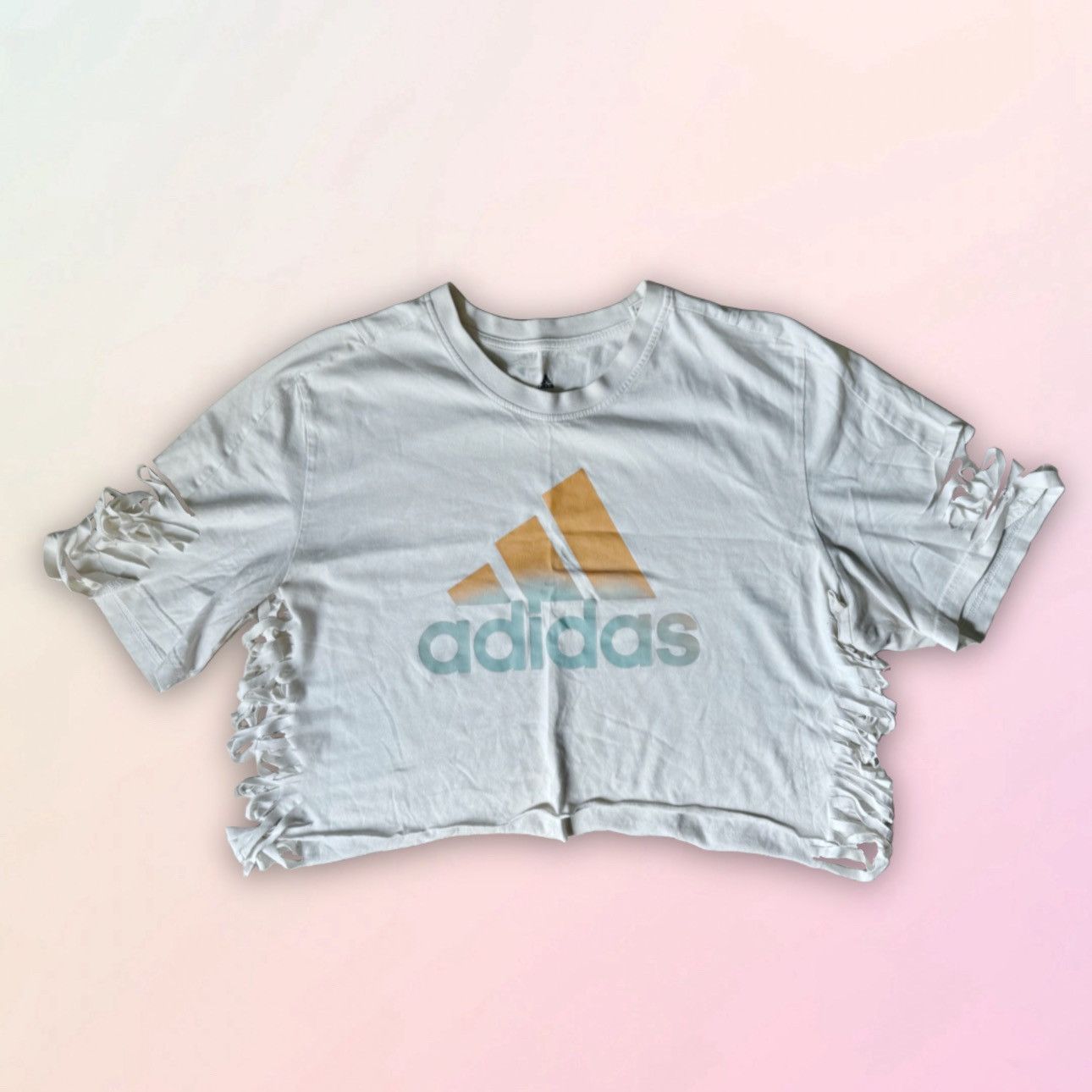 Adidas Adidas, Raw Hem, Sleeve & Side Fringe, Crop Top, Casual Tee Size L / US 10 / IT 46 - 2 Thumbnail