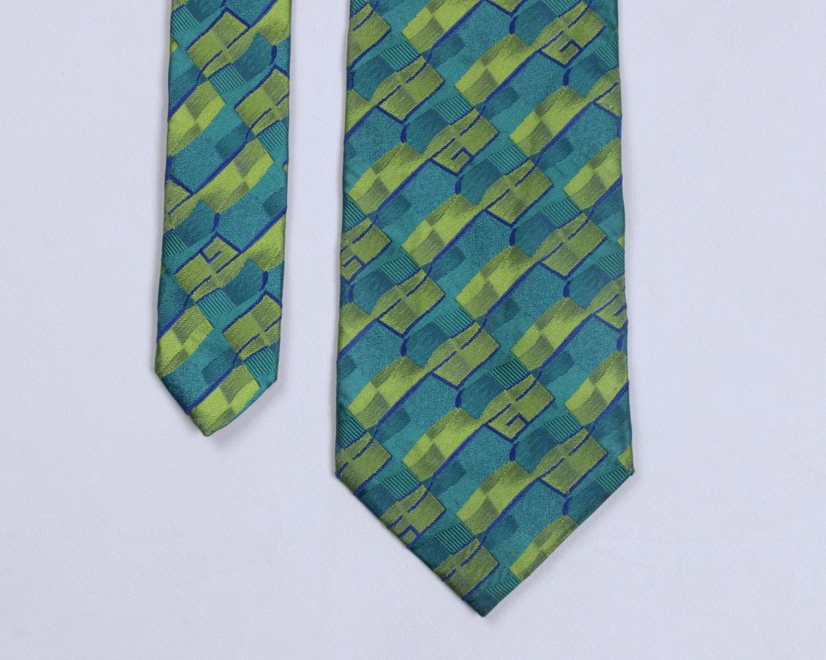 Designer × Gucci × Vintage GUCCI Vintage Geometric Monogram Logo GG Green Silk Tie Size ONE SIZE - 5 Thumbnail