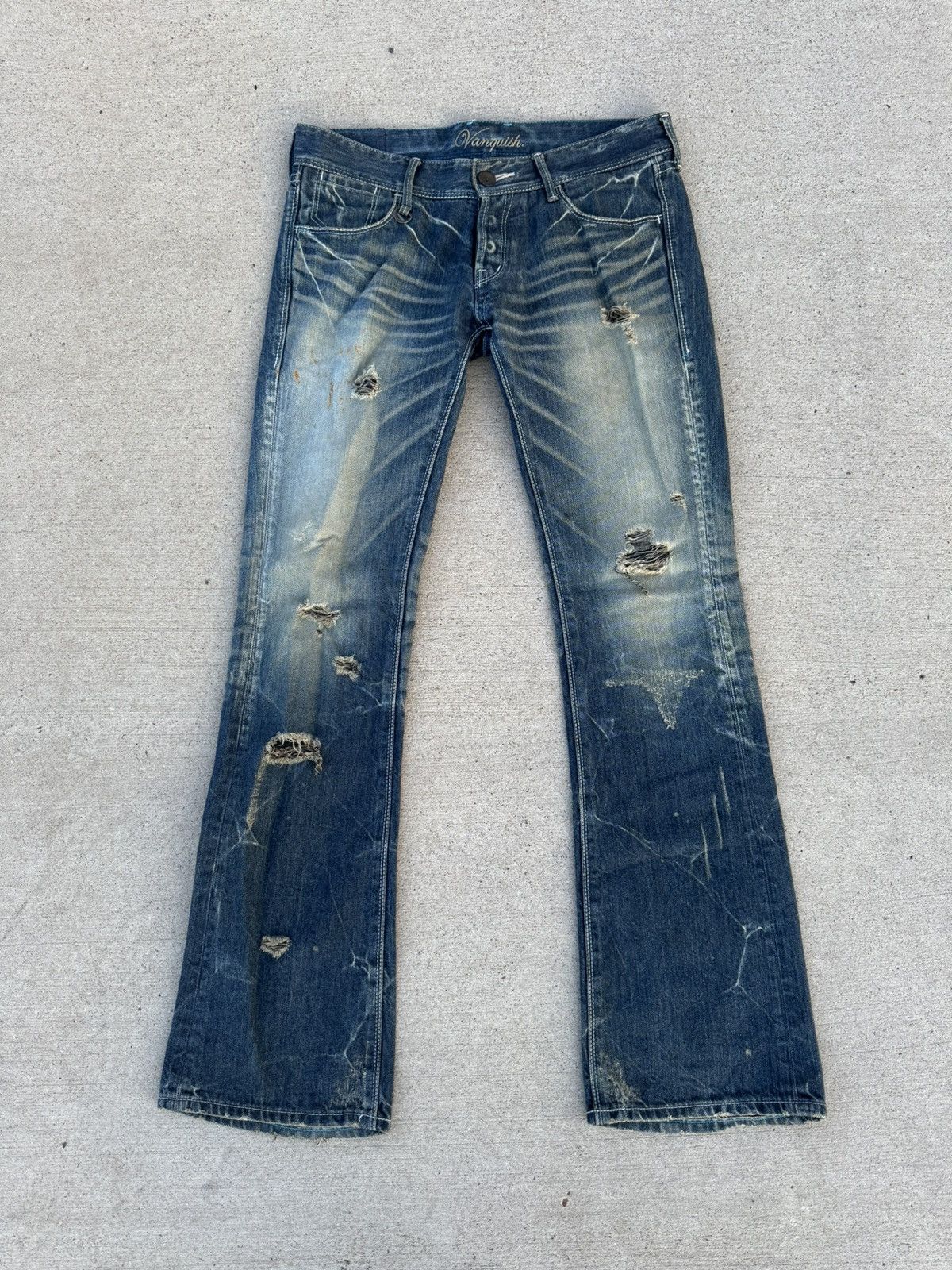 image of Archival Clothing x Vanquish Distressed Denim Navy / Mud Wash 33X34, Men's