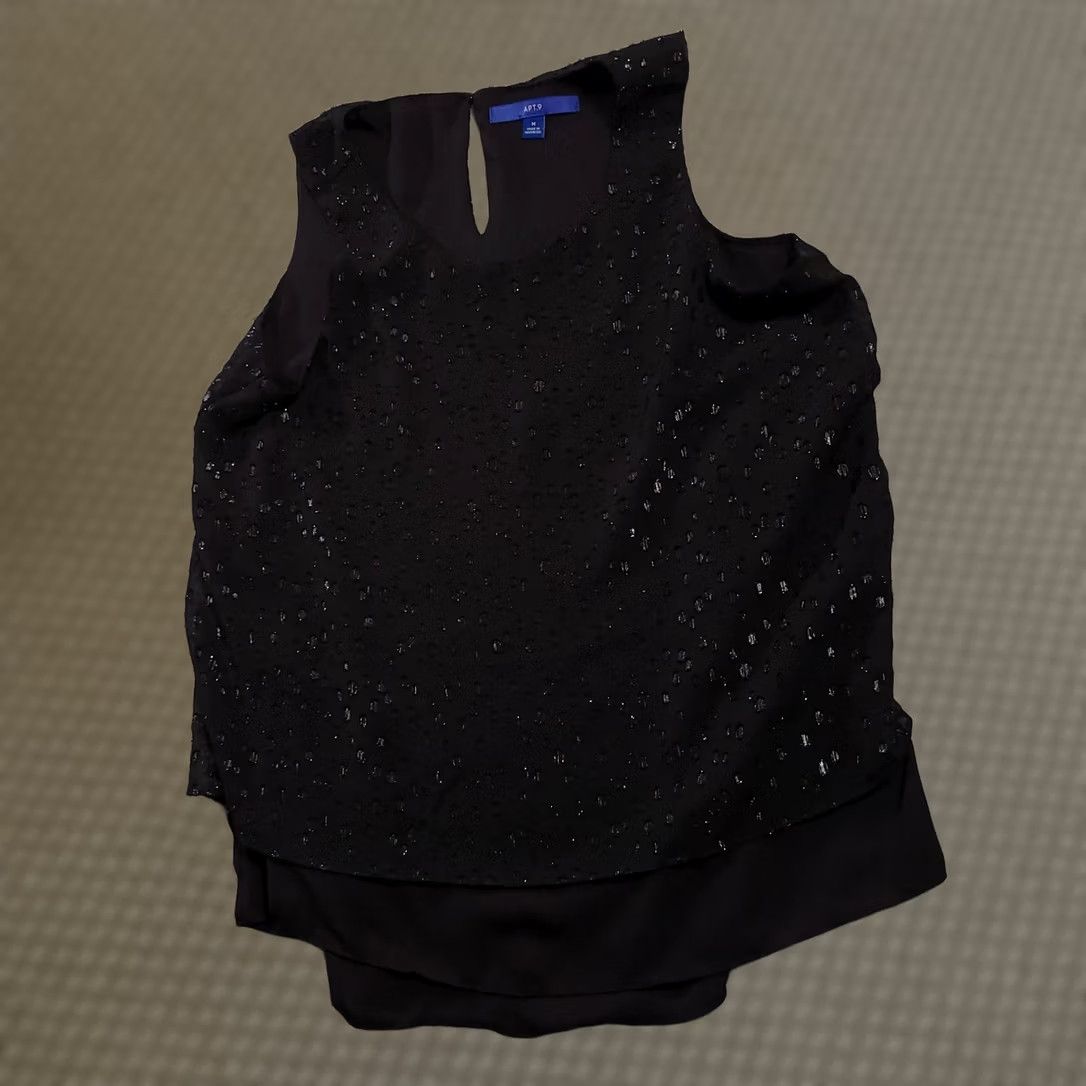 Apt. 9 Apt 9 Blouse Shirt Women's Medium Black Sleeveless Lined Textured Polyester Size M / US 6-8 / IT 42-44 - 1 Thumbnail