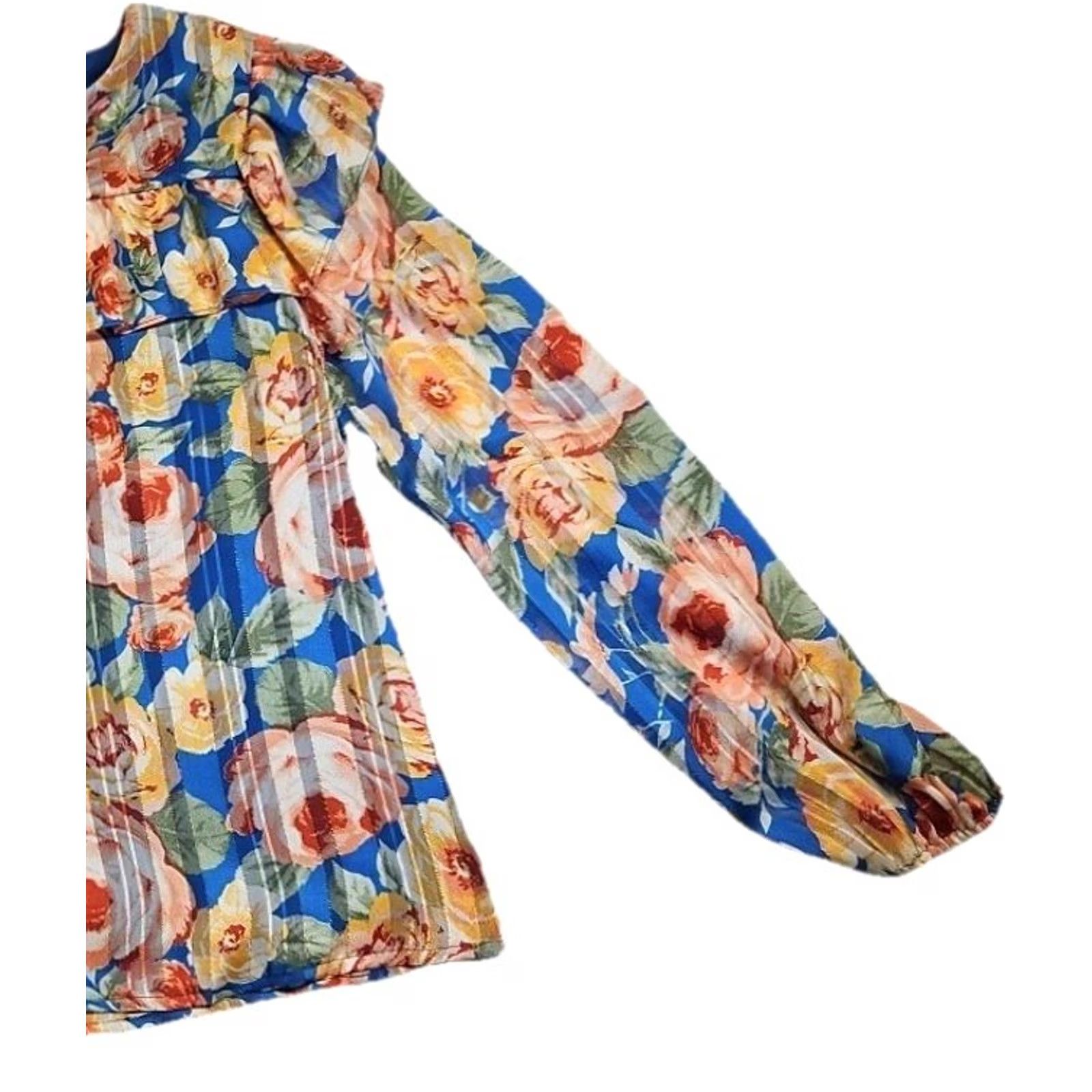 Sugar Sugar + Lipz XS Floral Peplum Blouse Blue Ruffle Cottagecore Romantic Top NWT Size XS / US 0-2 / IT 36-38 - 3 Thumbnail