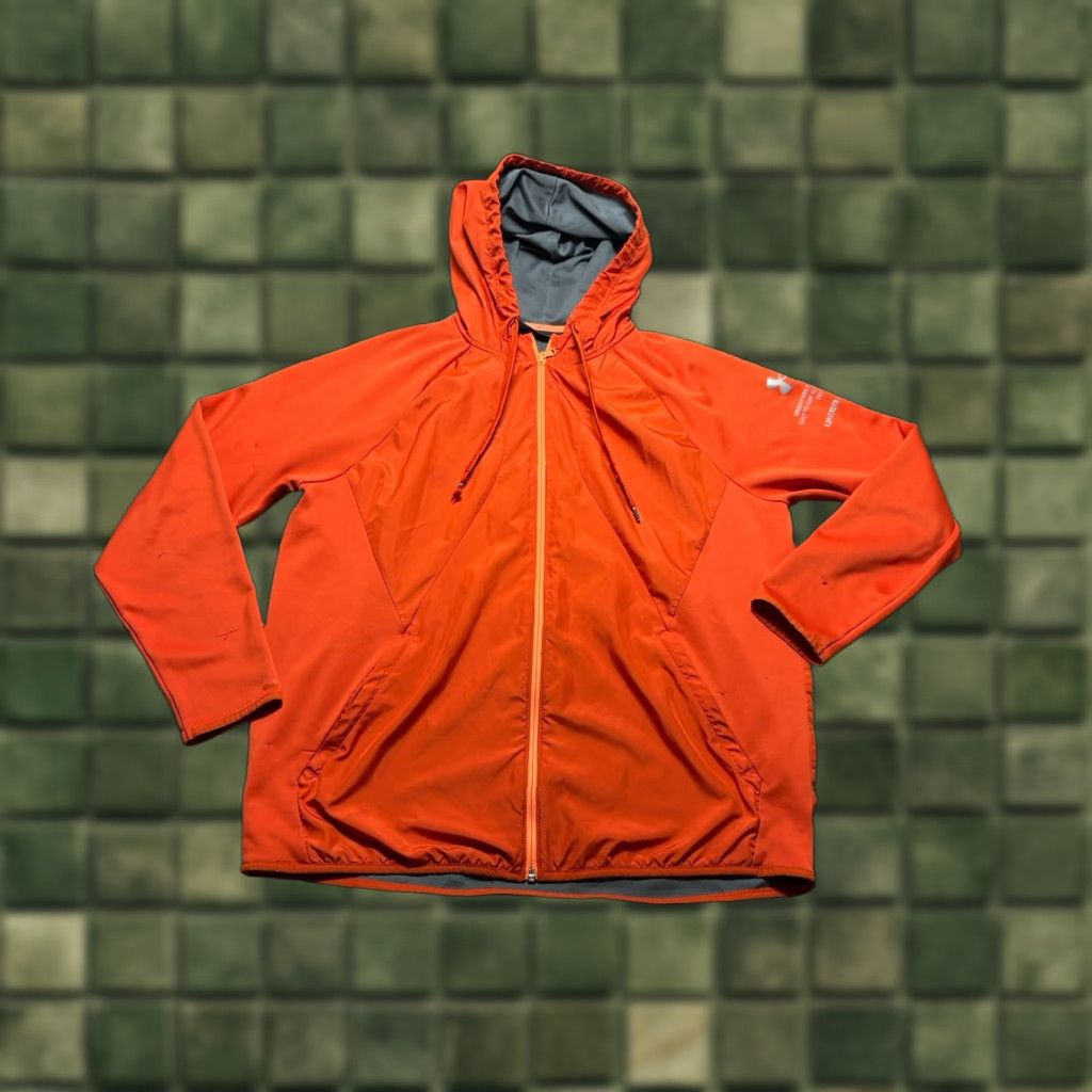 Under Armour Jacket Storm Mens XL Orange Full Zip Hooded Fleece Lined