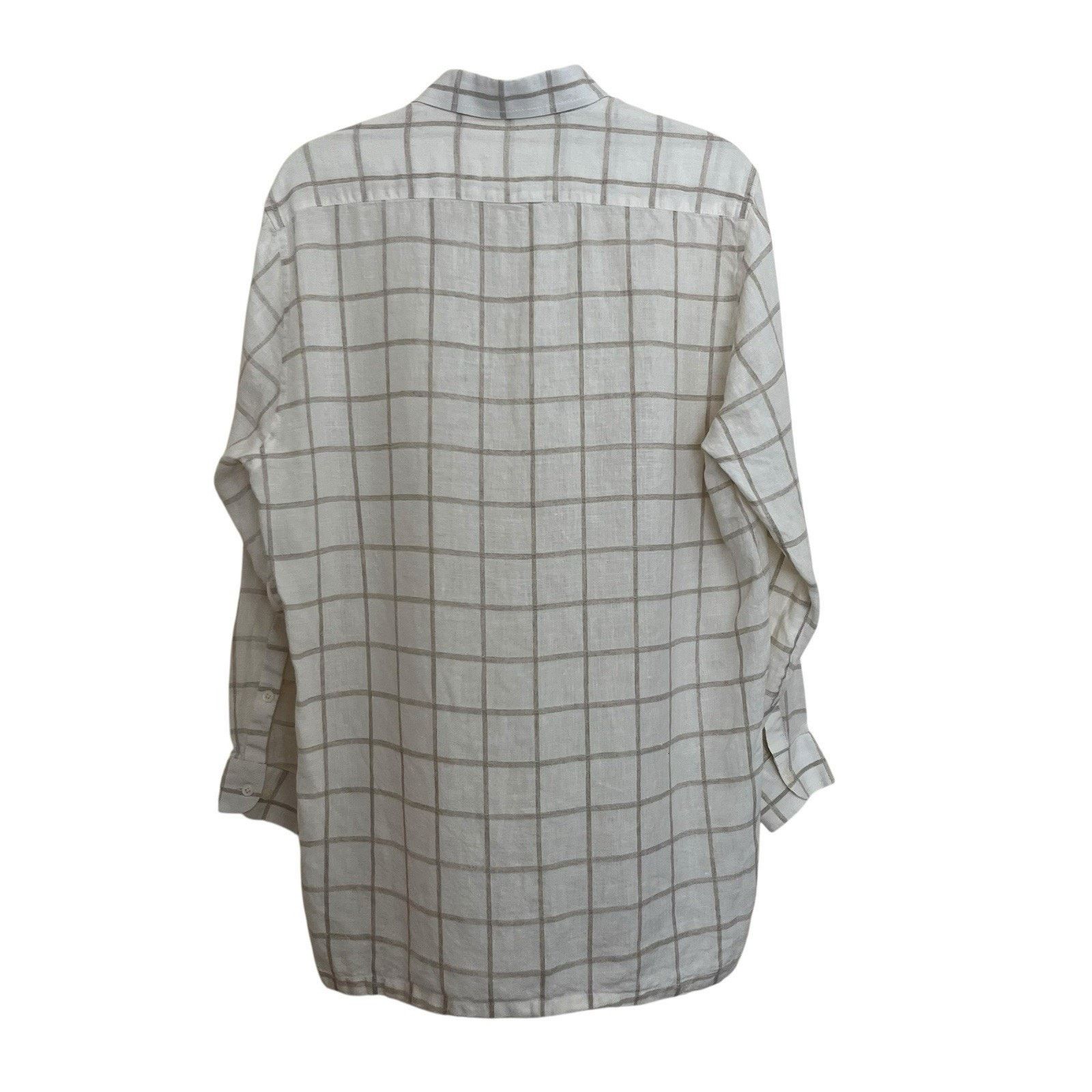 Vintage M.Ibrahim & Sons White Tan Plaid Linen Button Pakistan Shirt Size US M / EU 48-50 / 2 - 3 Thumbnail