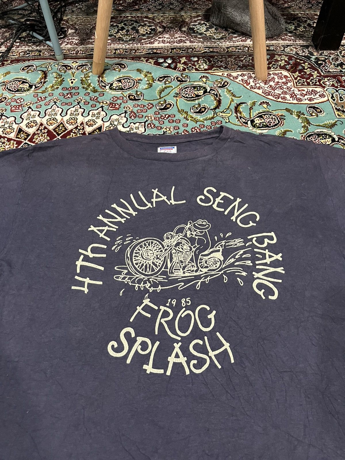 Japanese Brand Faded Indigo 4th Annual Seng Bang Frog Flash 1985 Tee Size US XS / EU 42 / 0 - 2 Thumbnail