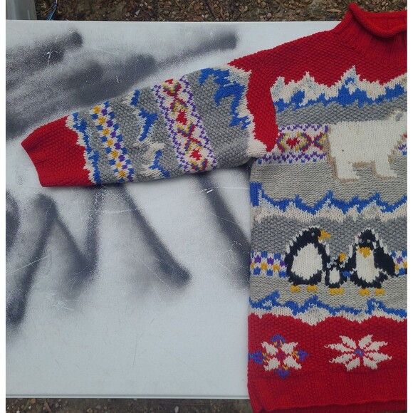 Other Vtg Wool Handknit Metropolitan Sweater Polar Bear Penguins Size US L / EU 52-54 / 3 - 3 Thumbnail