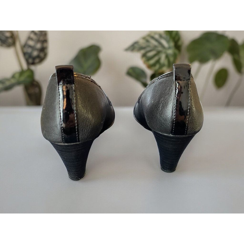 The Unbranded Brand Sofft Shoes Black Wedge Heels Leather Slip-On Heel Sz 6.5 M Size US 6.5 / IT 36.5 - 3 Thumbnail