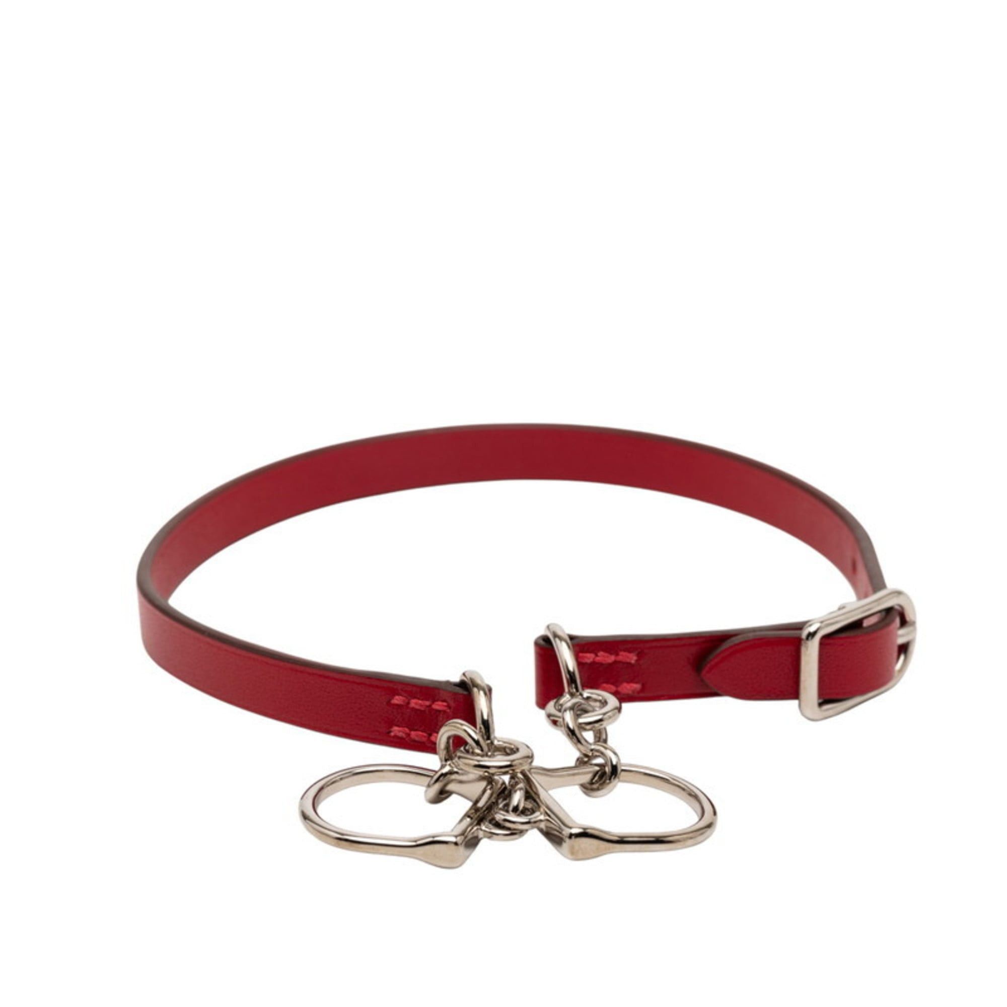 Hermes Hermès Etrier Double Tour Choker in Red and Silver Leather Metal, Women's HERMES Size ONE SIZE - 1 Thumbnail