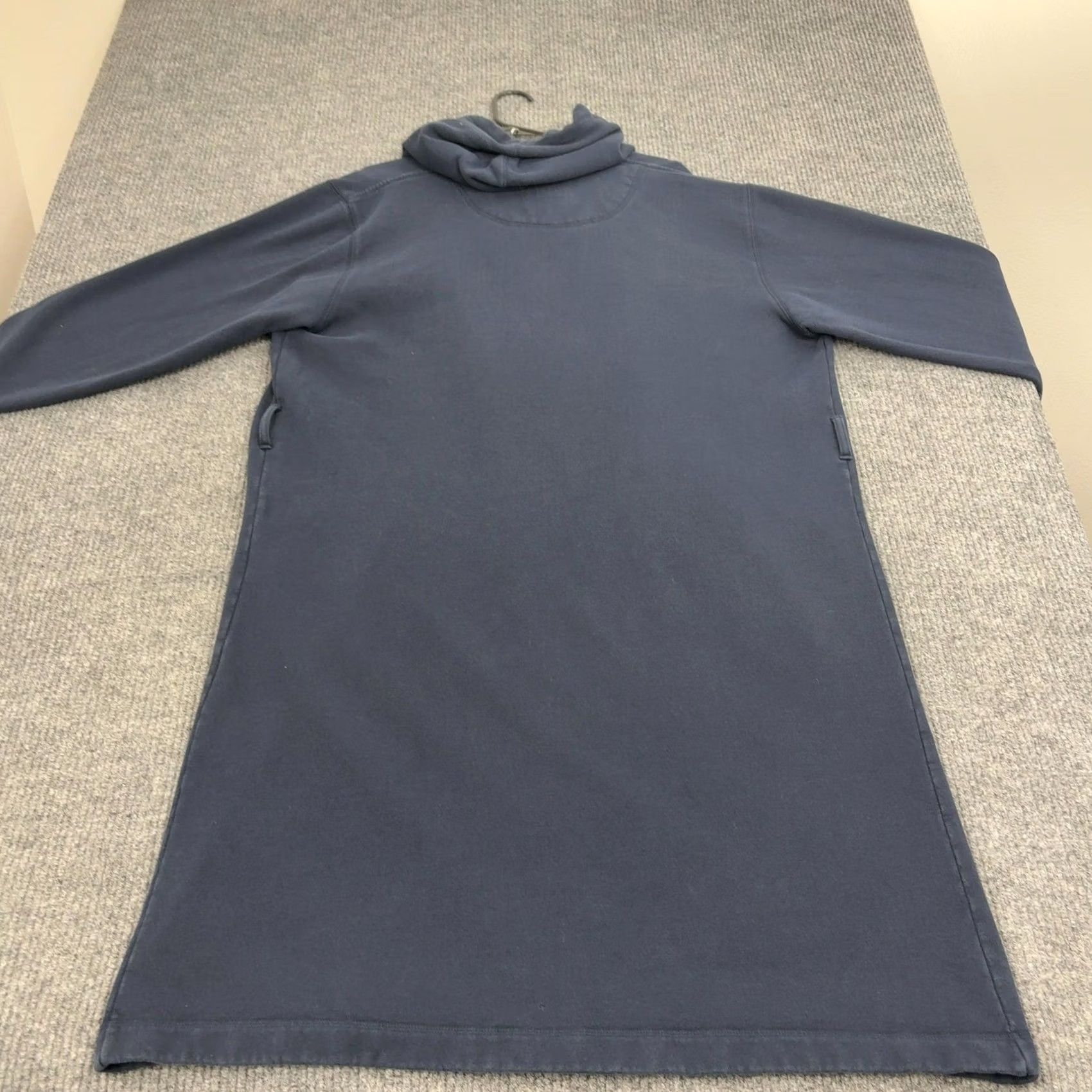 Vintage L.L. Bean Robe Womens M Navy Blue Cotton Blend Fleece Hooded Open Front Loungewear Size ONE SIZE - 7 Thumbnail