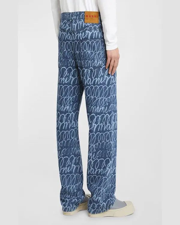 Marni o1w1db11125 Wide-Leg Scribble Jeans in Blue Size US 32 / EU 48 - 3 Thumbnail