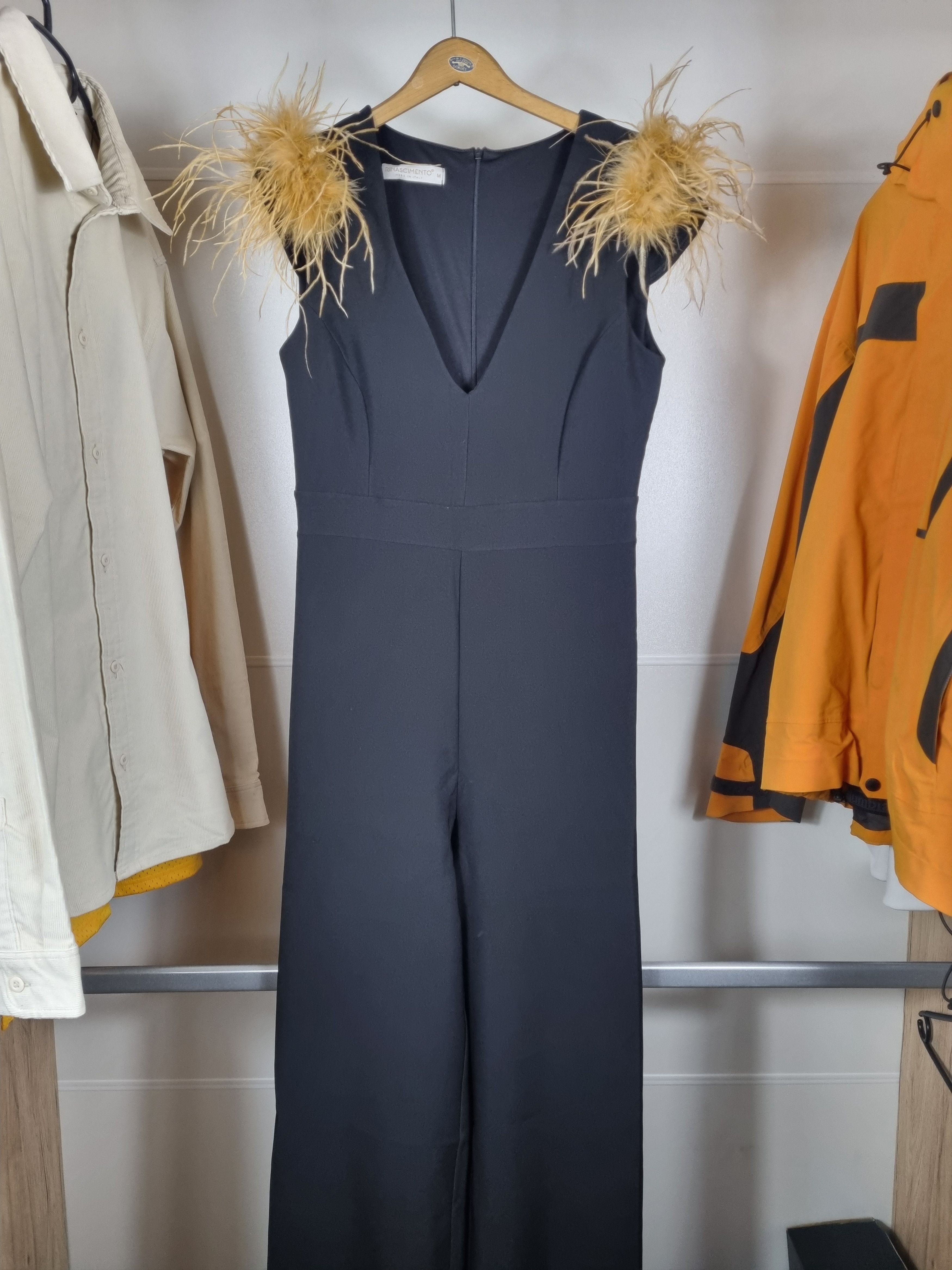 Other Rinascimento Italy Feather-Trimmed Evening Jumpsuit Black Size M / US 6-8 / IT 42-44 - 1 Thumbnail