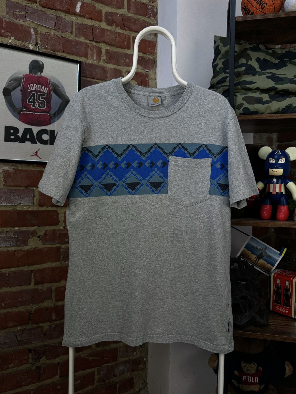 Carhartt CARHARTT Native Pocket Short Sleeve Grey Printed T-Shirt Size US M / EU 48-50 / 2 - 2 Thumbnail