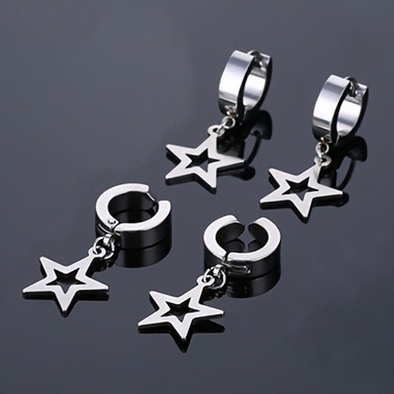 Jewelry Star Retro Earrings One Pairs Chrome Jewelry Size ONE SIZE - 2 Thumbnail