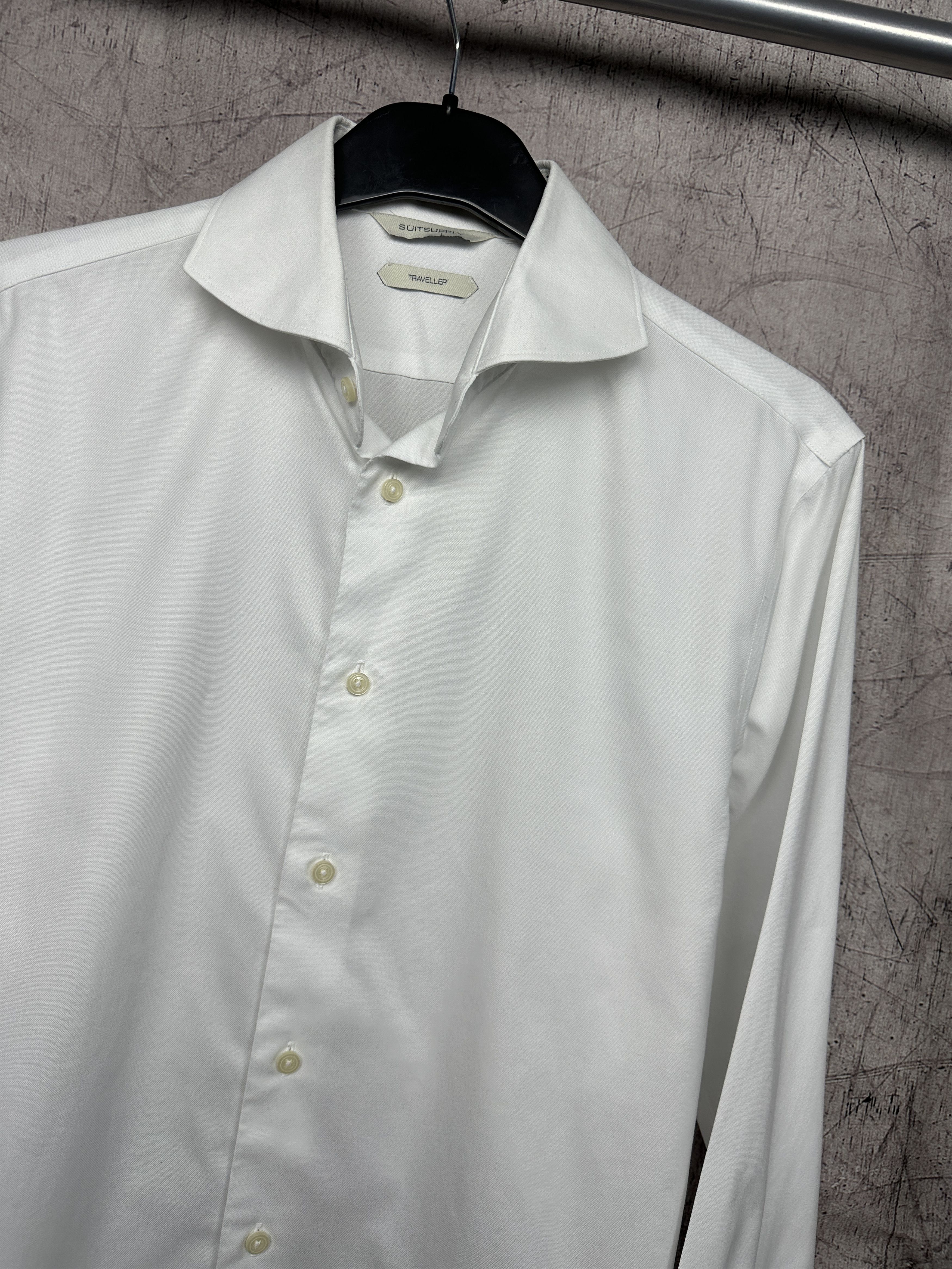 Suitsupply SuitSupply Traveller Mens White Dress Shirt Slim Fit Size US M / EU 48-50 / 2 - 2 Thumbnail