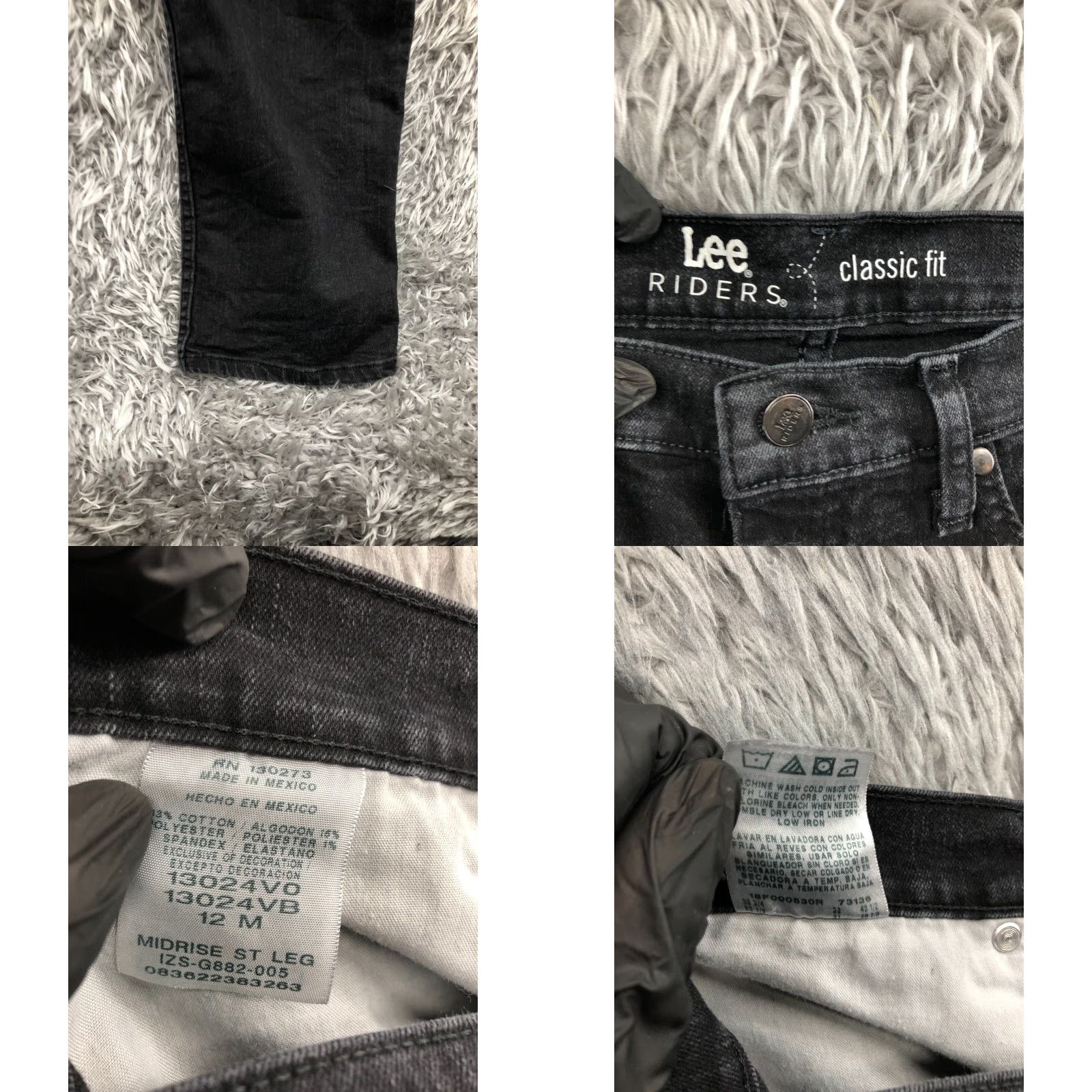 Lee Lee Jeans Womens Classic Straight Dark Wash Black 12 Regular Cotton Denim 31 Inseam 5-Pocket Zipper Button Belt Loops Mid Rise Vintage No Size 34" / US 12 / IT 48 - 8 Thumbnail