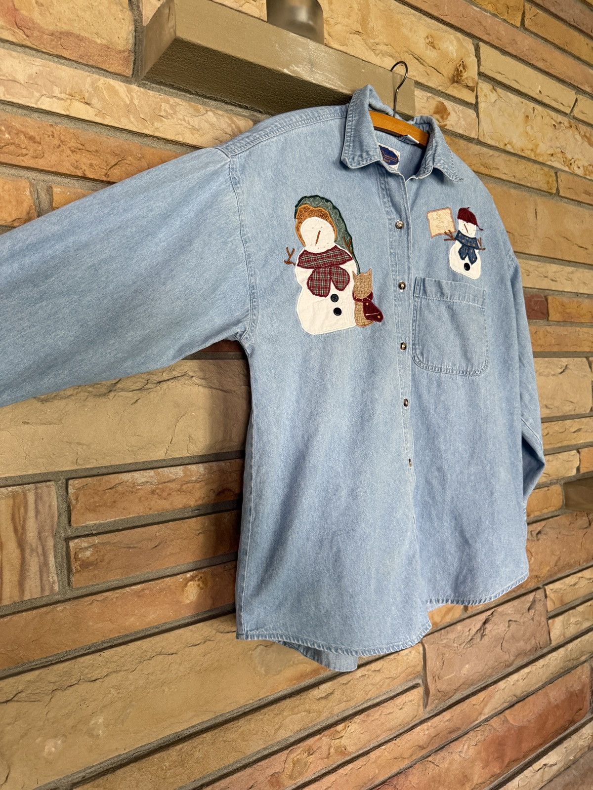 Vintage Vintage 90s Snowman Embroidered Button Up Shirt Size US M / EU 48-50 / 2 - 6 Thumbnail