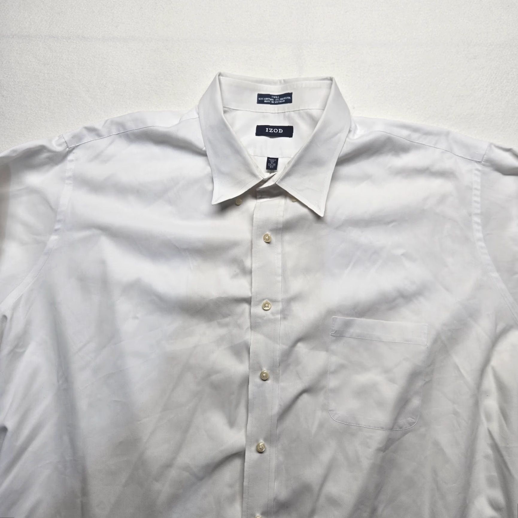 Izod IZOD Button-Up Shirt Mens Big & Tall 20 White Solid Long Sleeve Collared Cotton Blend Classic Fit Green? Wait no green. Size US XXL / EU 58 / 5 - 2 Thumbnail