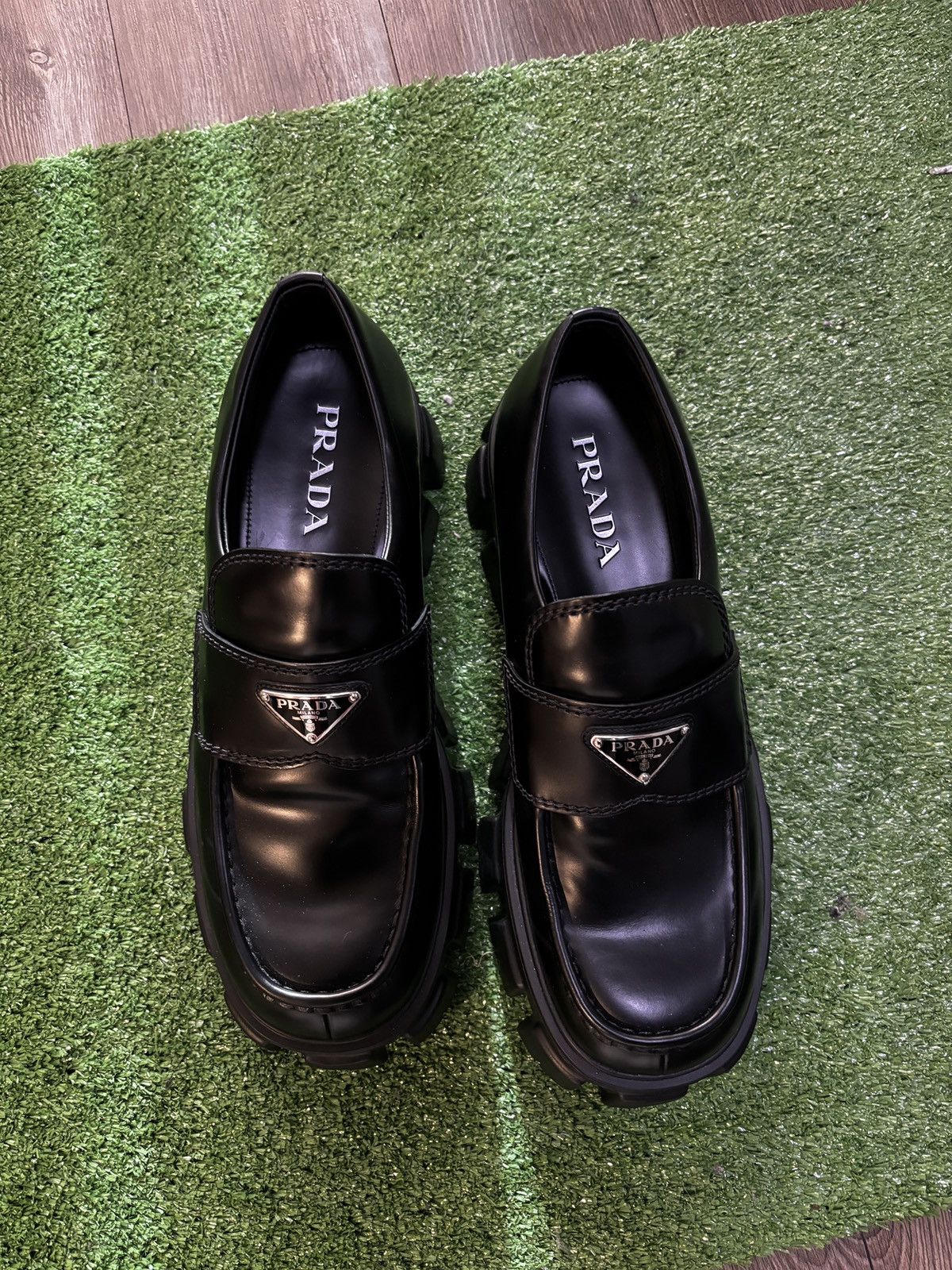 image of Black Prada Loafers/ Prada Bolo Tie, Men's (Size 10.5)
